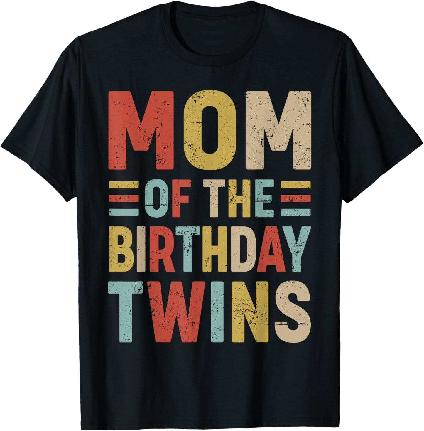 Mom of The Birthday Twins Family Matching Bday Party T-Shirt - T-Shirt | Black