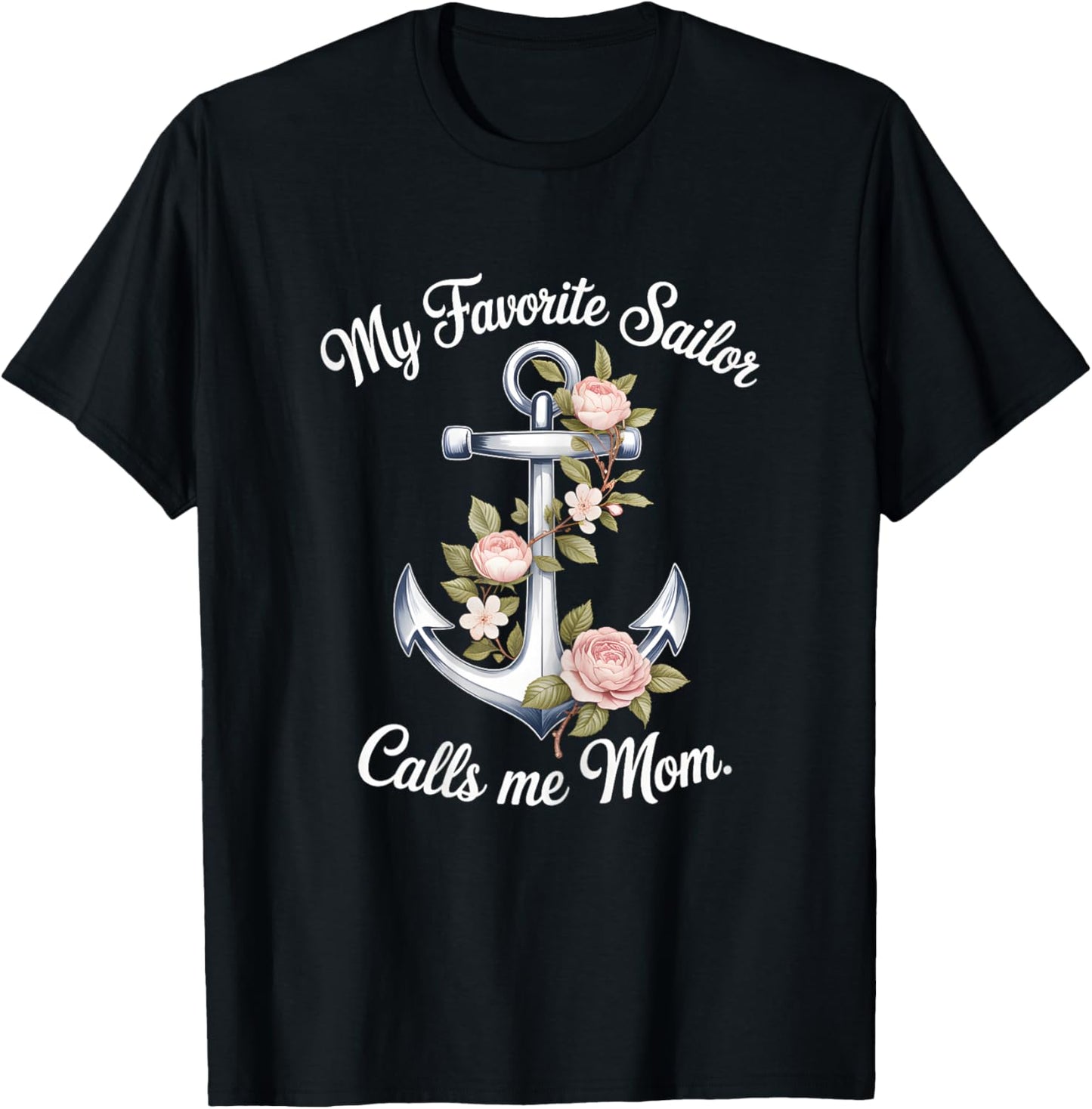 Floral Favorite Proud Sailor Mom Wife US Mom's Mother Day T-Shirt - T-Shirt | Black