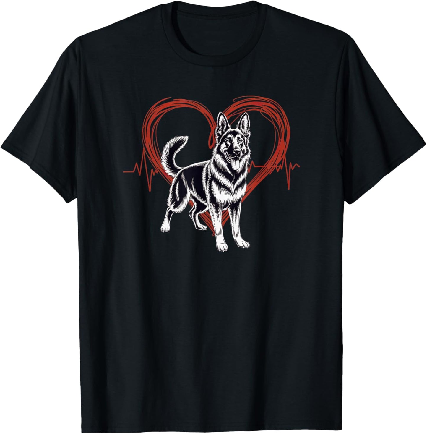 German Shepherd Dog Heartbeat Graphic for Dog Lovers T-Shirt - T-Shirt | Black