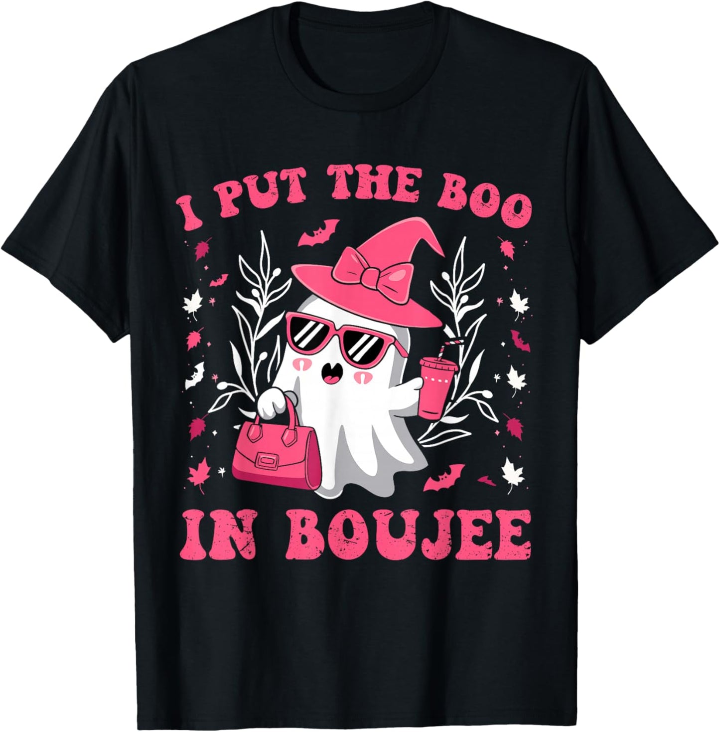 Boujee Boo JEE Spooky Ghost Pink Halloween Pumpkin T-Shirt - T-Shirt | Black