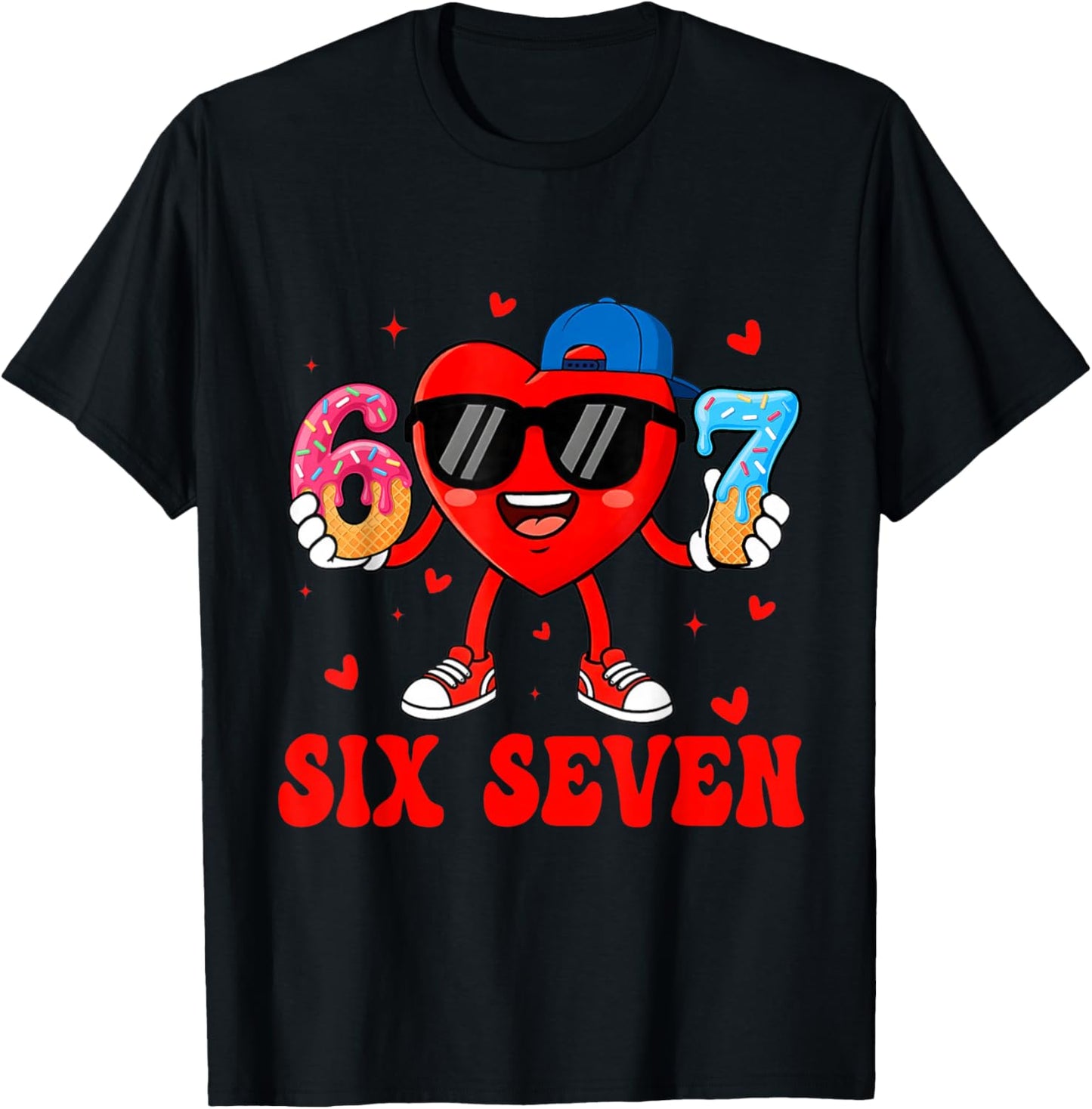 Funny Six Seven 67 6 7 Meme Heart Valentines Bro Kids Boys T-Shirt - T-Shirt | Black
