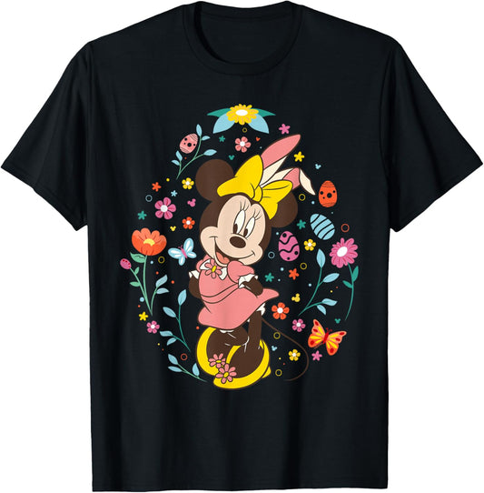 Disney Minnie Mouse with Bunny Ears and Easter Egg Spring T-Shirt - T-Shirt | Black
