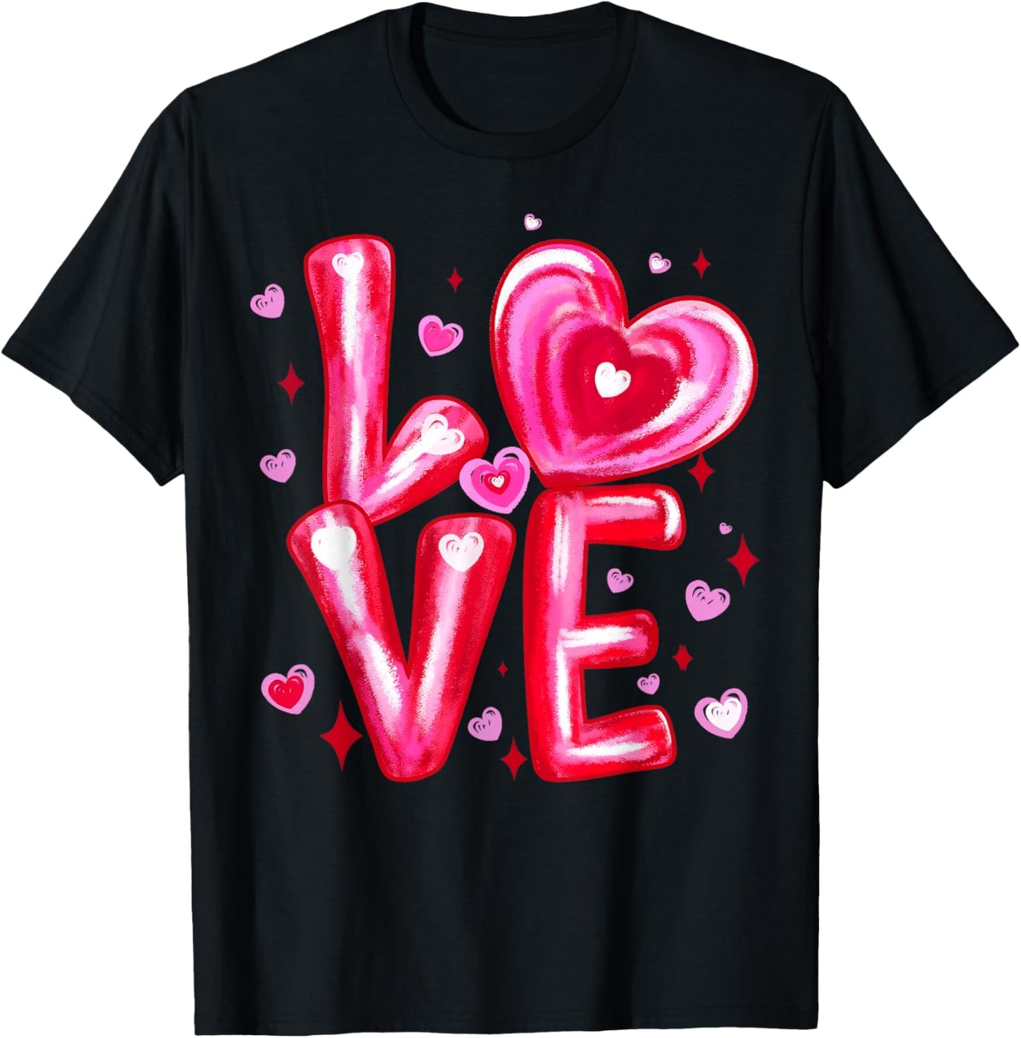 Happy Valentine Love Pink Heart Girl Women Kid T-Shirt - T-Shirt | Black