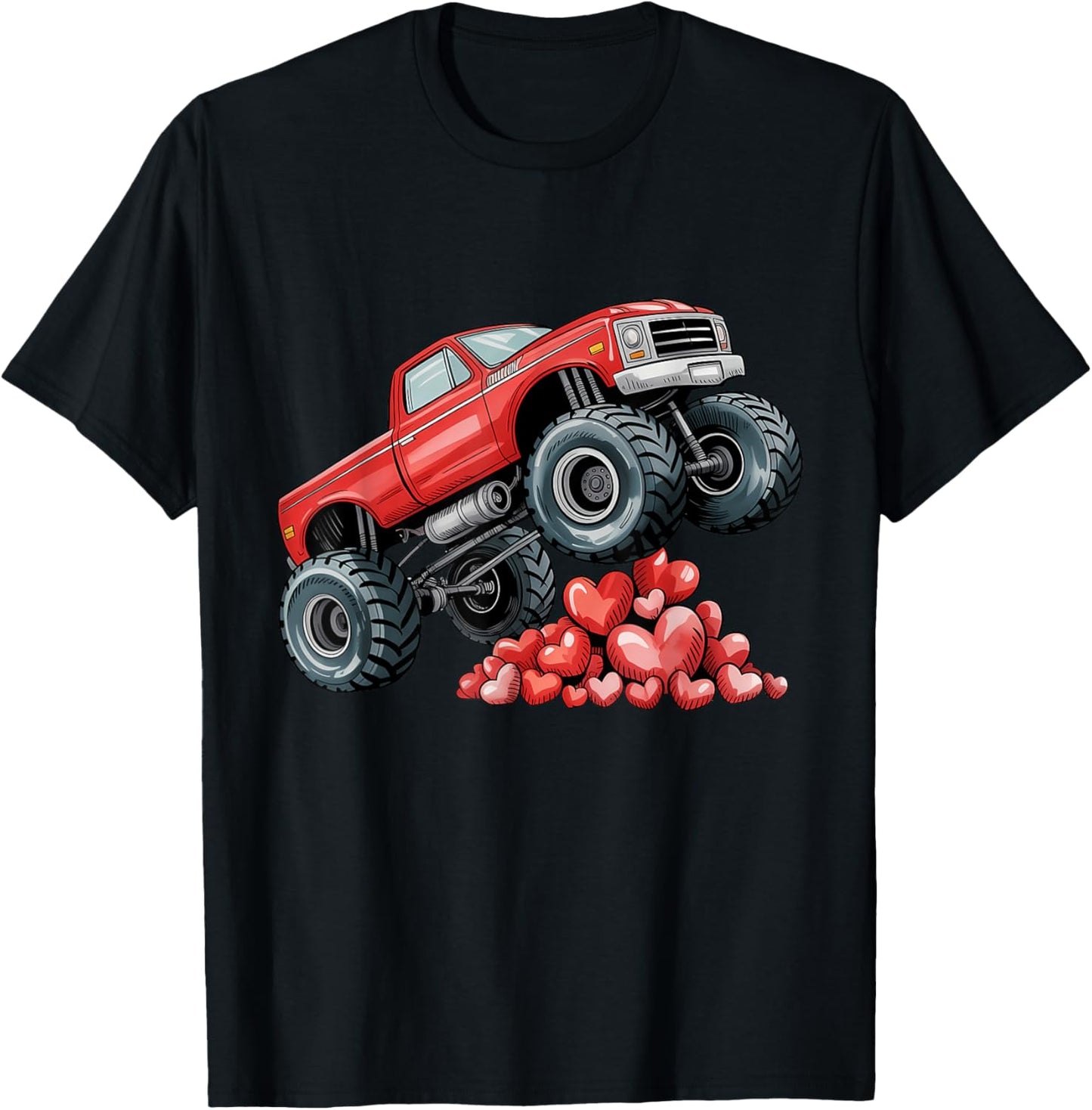 Valentines Day Monster Truck Hearts for Teens Boys Girls Kid T-Shirt - T-Shirt | Black