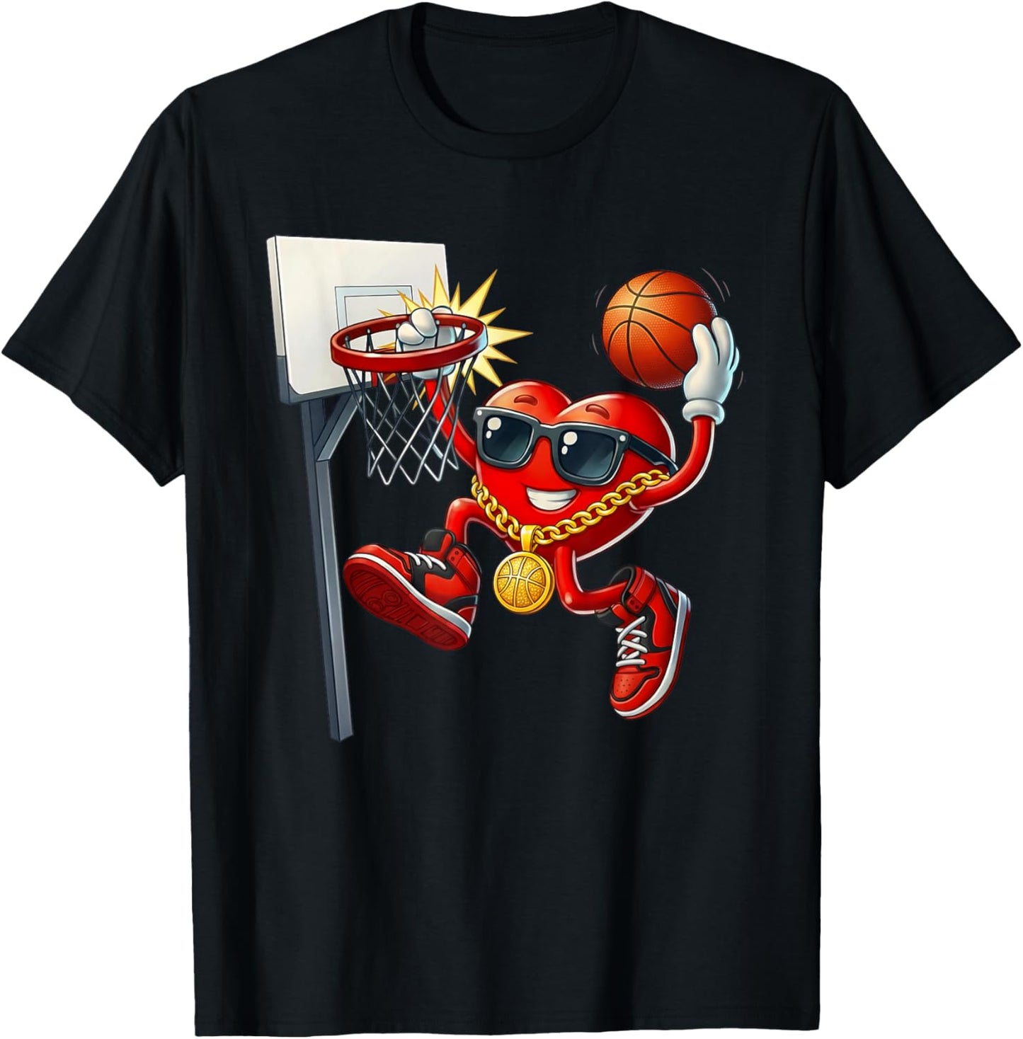 Valentines Day Basketball Heart Dunk Men Boys Kids Youth T-Shirt - T-Shirt | Black