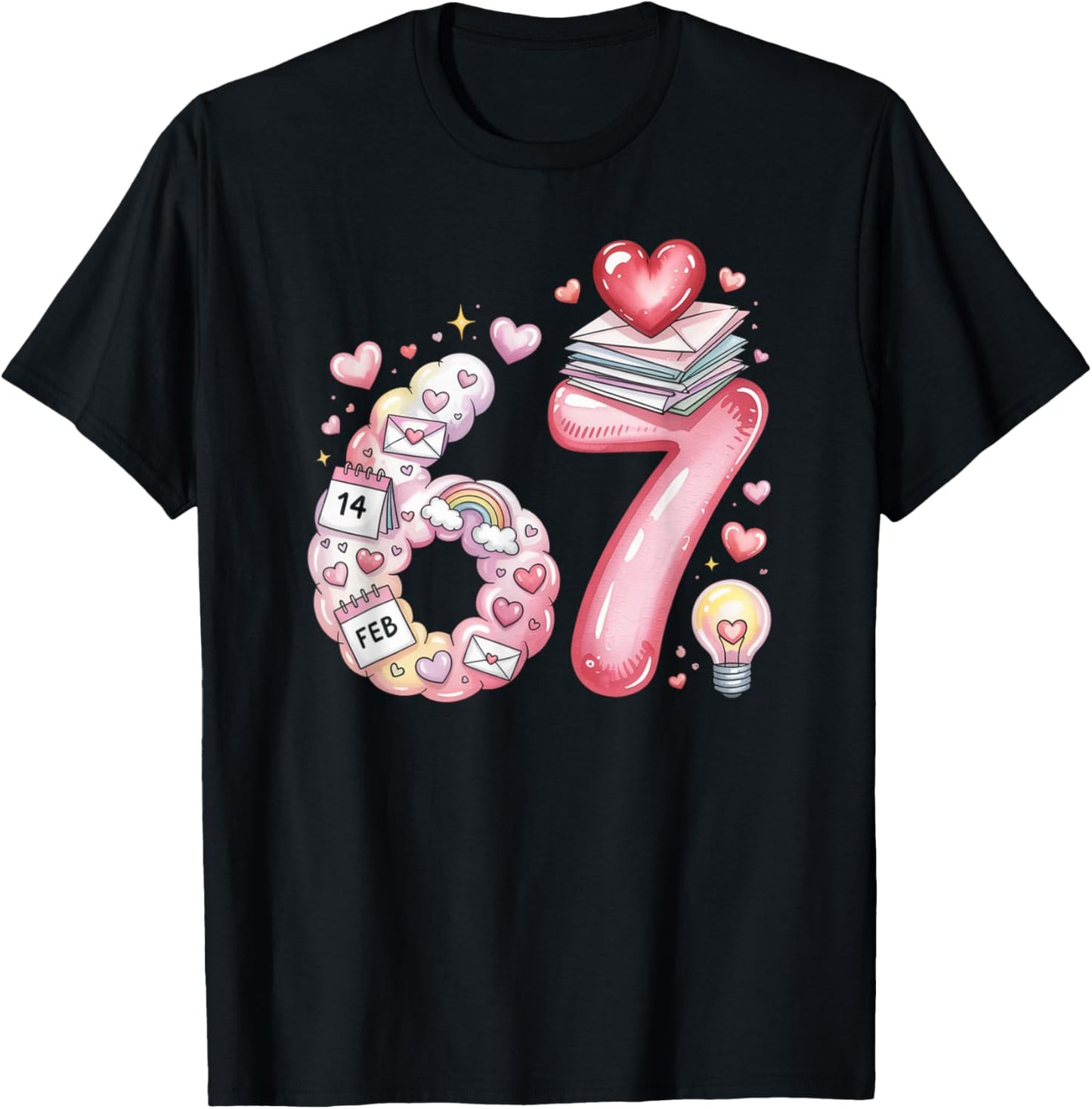 Cute 67 Hearts Number Six Seven Valentines Day Love Women T-Shirt - T-Shirt | Black