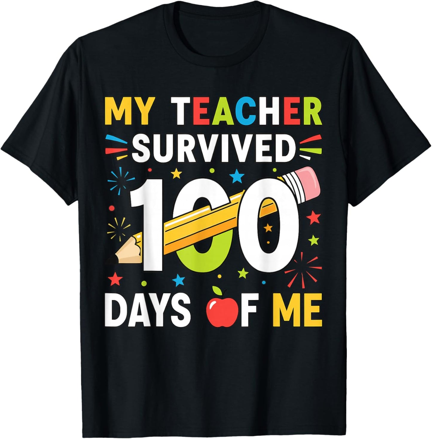 My Teacher Survived 100 Days of Me Boys Girls 100th Day Kids T-Shirt - T-Shirt | Black