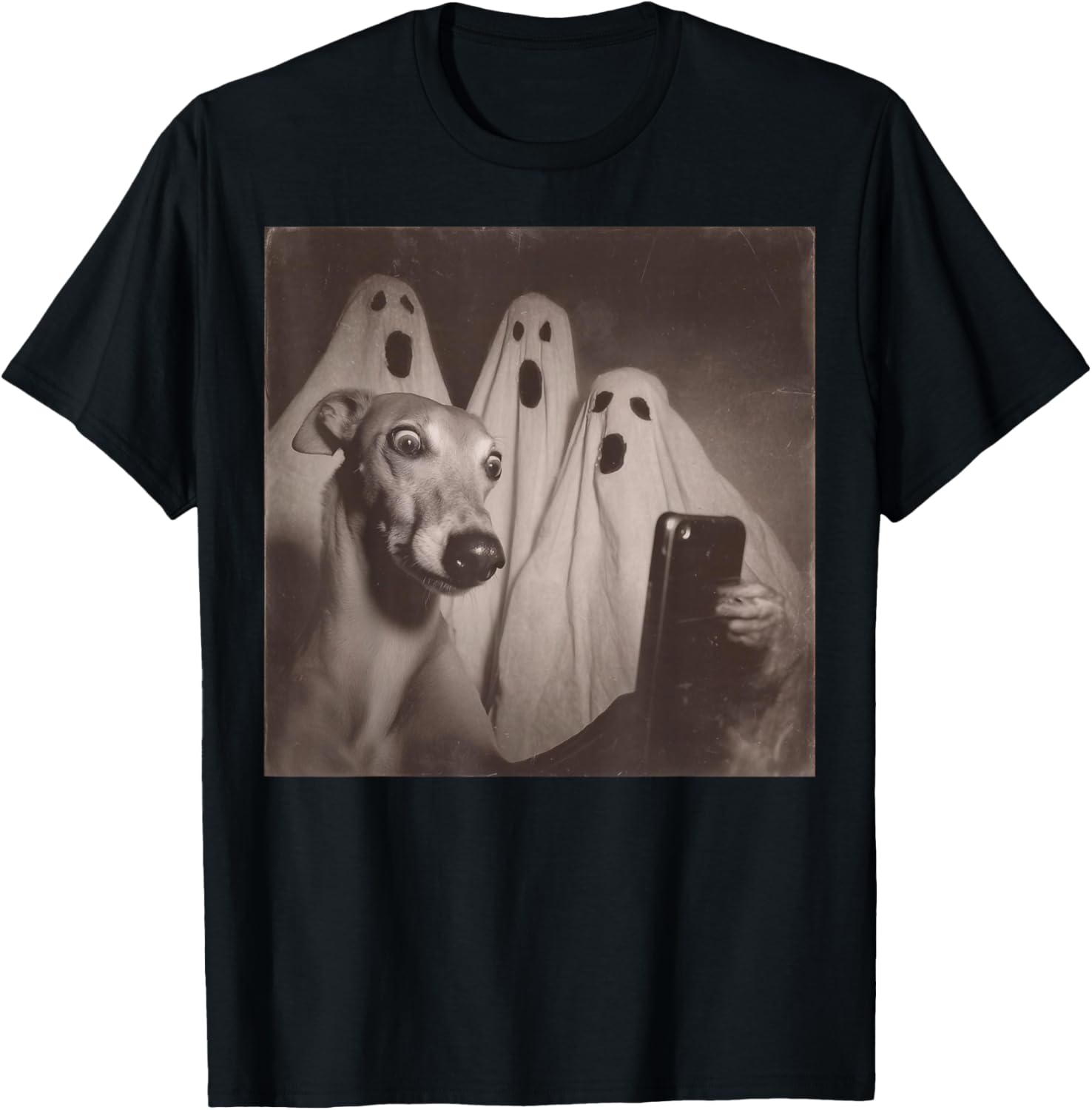 Italian Greyhound Selfie with Ghosts Funny Halloween T-Shirt - T-Shirt | Black