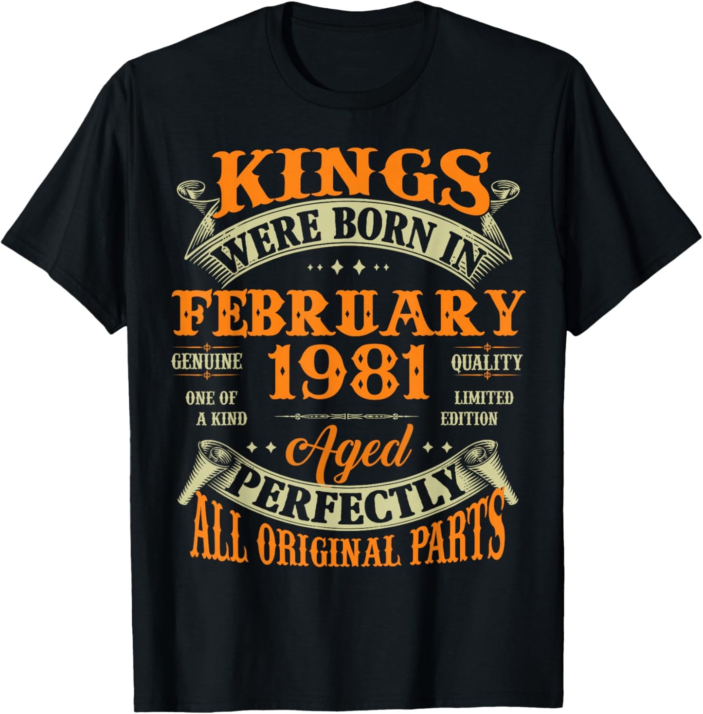 45th Birthday Gift Kings Born in February 1981 45 Years Old T-Shirt - T-Shirt | Black