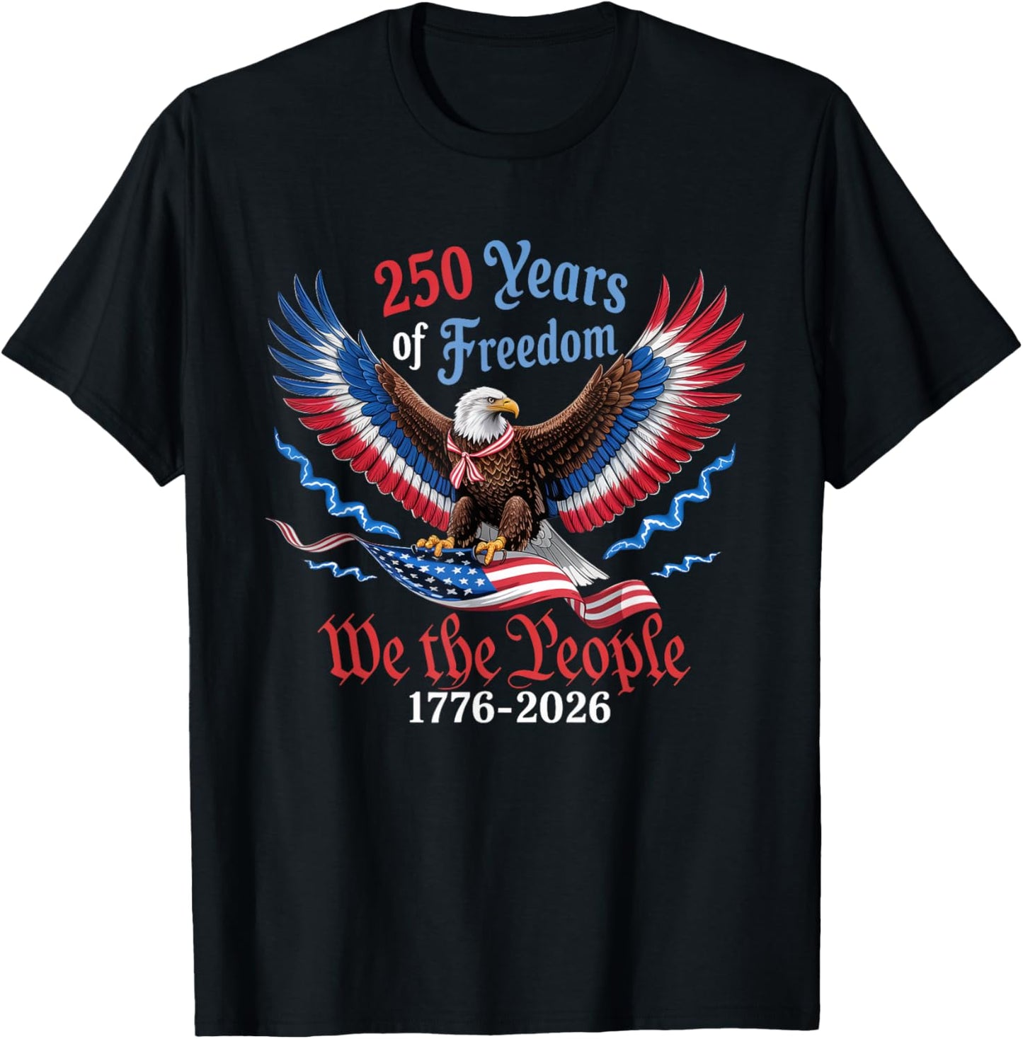 250 Years 1776-2026 250th Birthday Patriotic American Flag T-Shirt - T-Shirt | Black