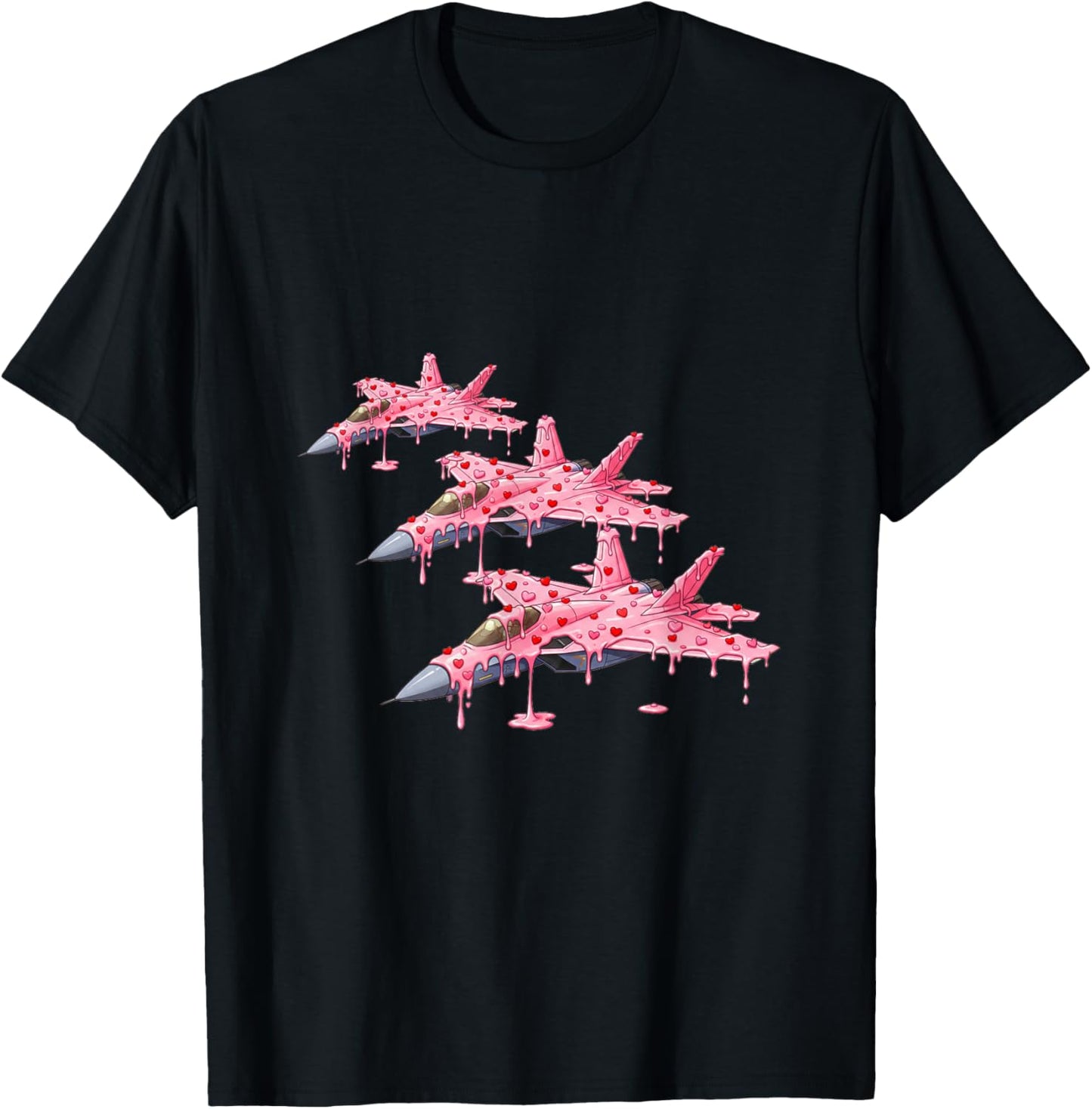 Fighter Jet Plane Valentines Day Ice Cream Drip Heart Boys T-Shirt - T-Shirt | Black