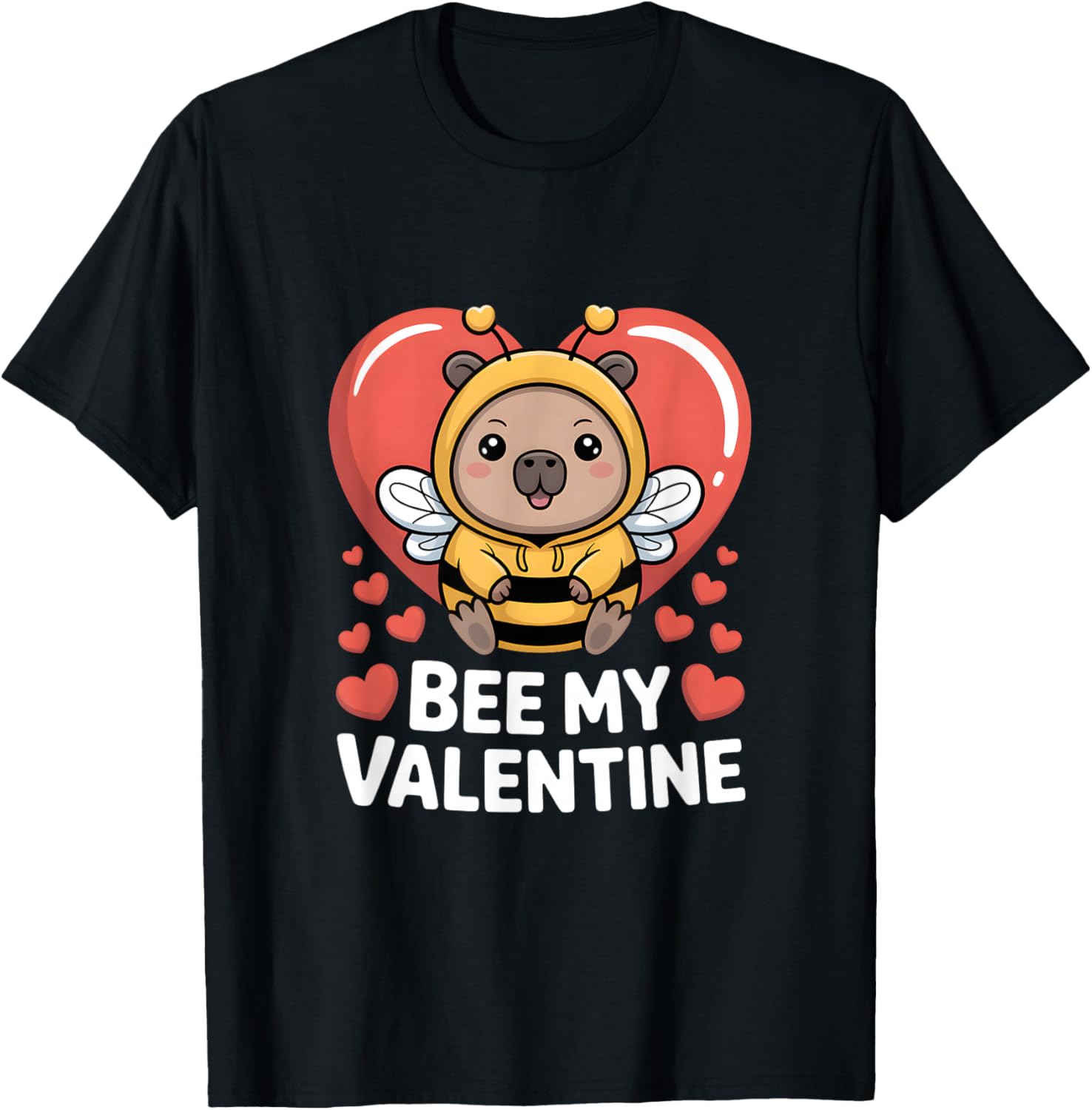 Love Bear Bee Heart Bee My Valentine Motif T-Shirt - T-Shirt | Black