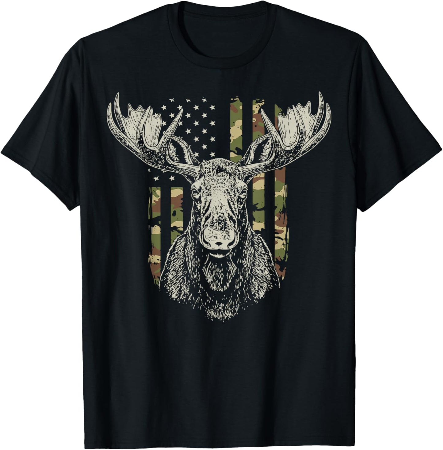 Moose US Flag Alaska America Wildlife T-Shirt - T-Shirt | Black