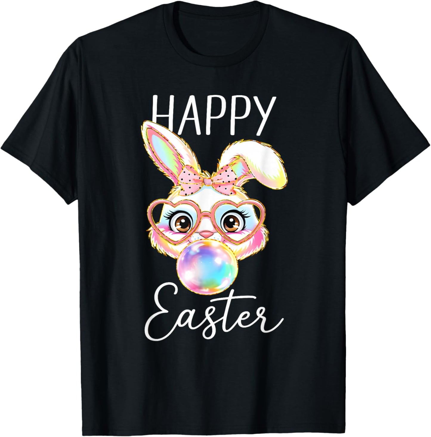 Happy Easter Bunny Rabbit Face Funny Easter Day Women Girls T-Shirt - T-Shirt | Black