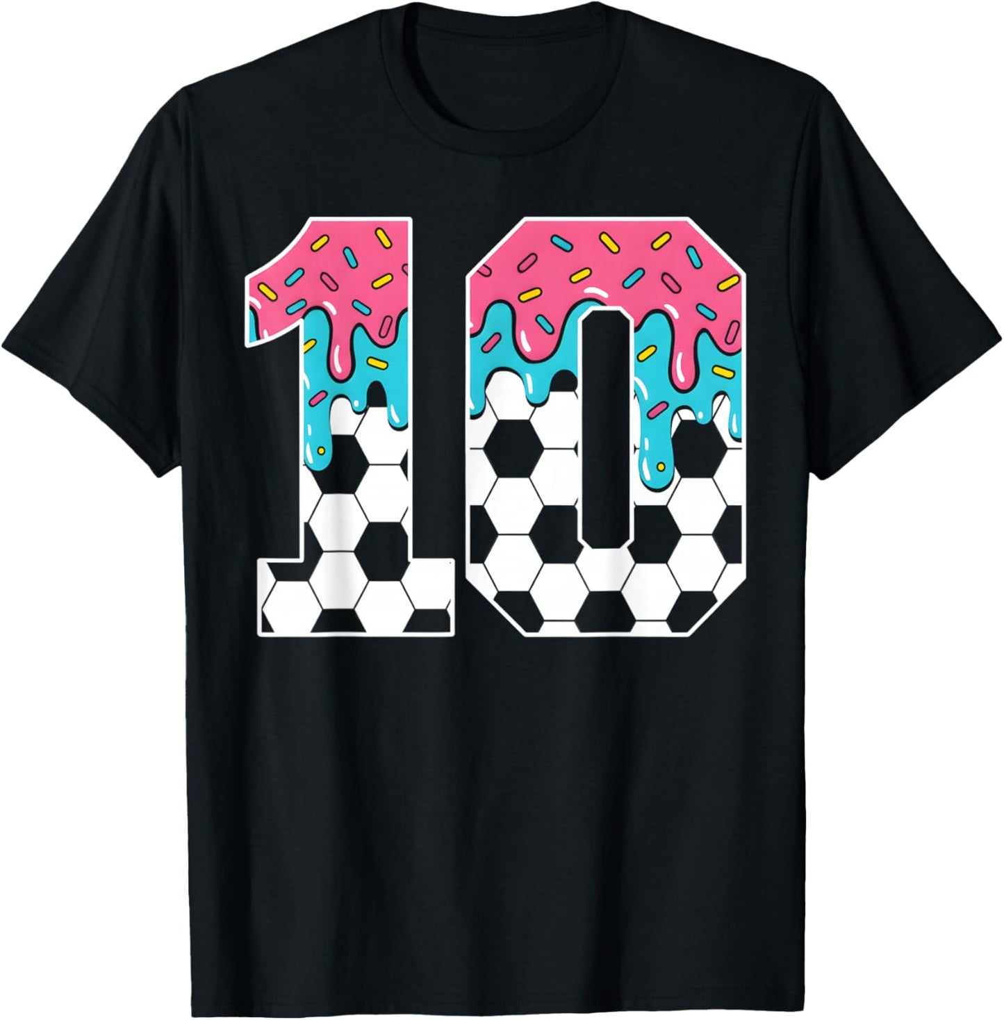 Soccer 10 Year Old Ice Cream Drip Youth 10th Birthday Boy 10 T-Shirt - T-Shirt | Black