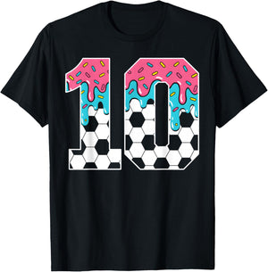 Soccer 10 Year Old Ice Cream Drip Youth 10th Birthday Boy 10 T-Shirt - T-Shirt | Black