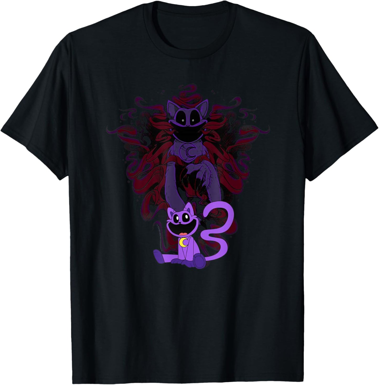 Poppy Playtime Catnap Shows His Bigger Bodie in The Shadows T-Shirt - T-Shirt | Black