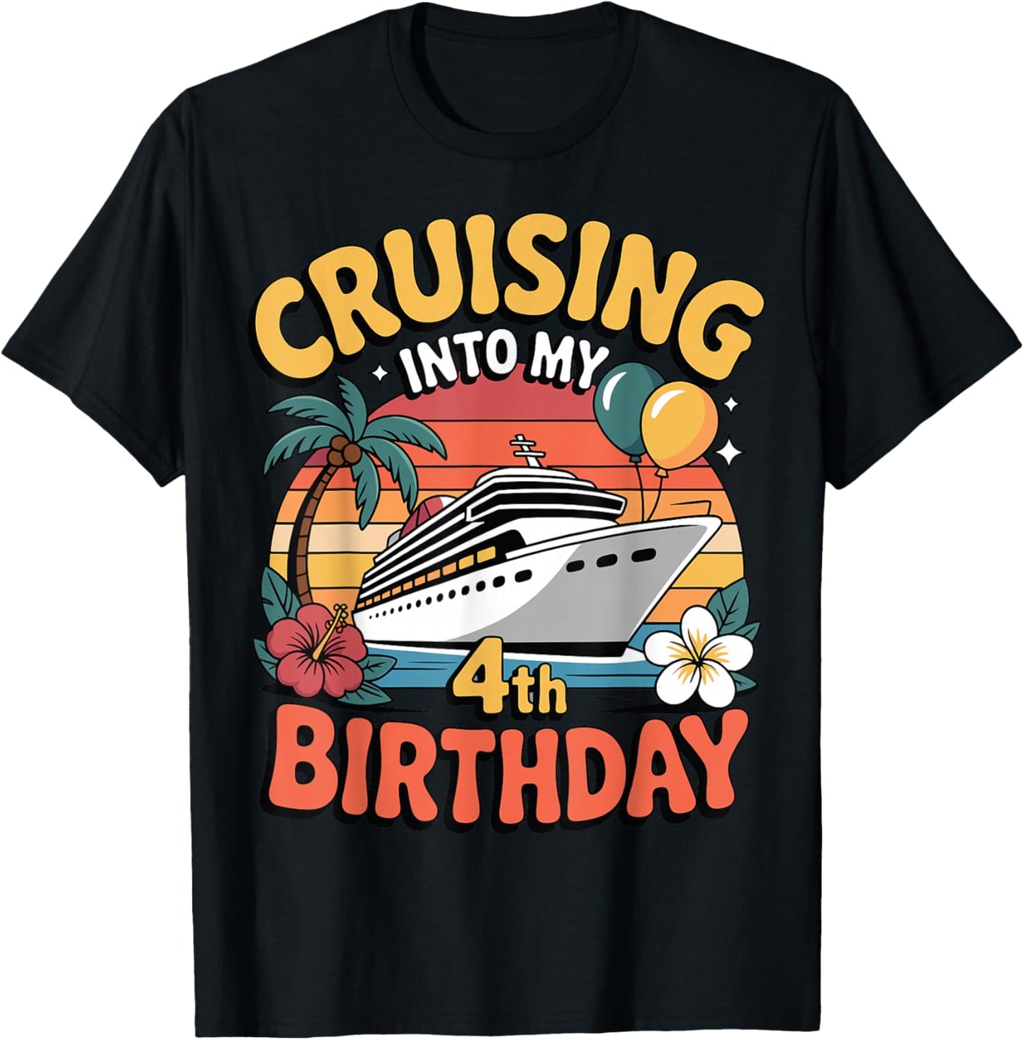 Kids Cruising Into My 4th Birthday Cruise 4 Year Old Toddler T-Shirt - T-Shirt | Black