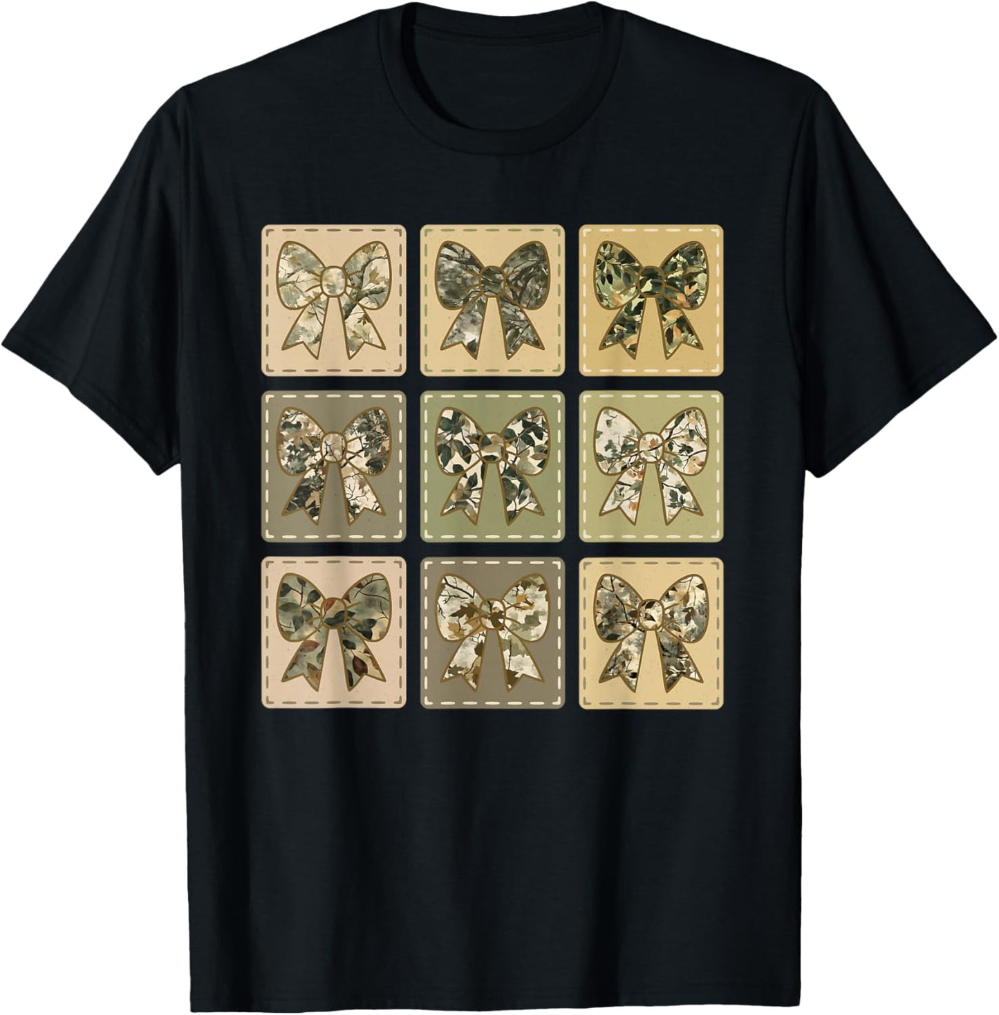 Cute Camo Bows Women Girls Trendy Graphic Tree Camouflage T-Shirt - T-Shirt | Black