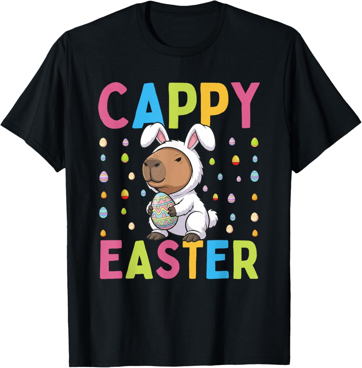 Funny Cappy Easter Capybara Animal Lovers Easter Celebration T-Shirt - T-Shirt | Black