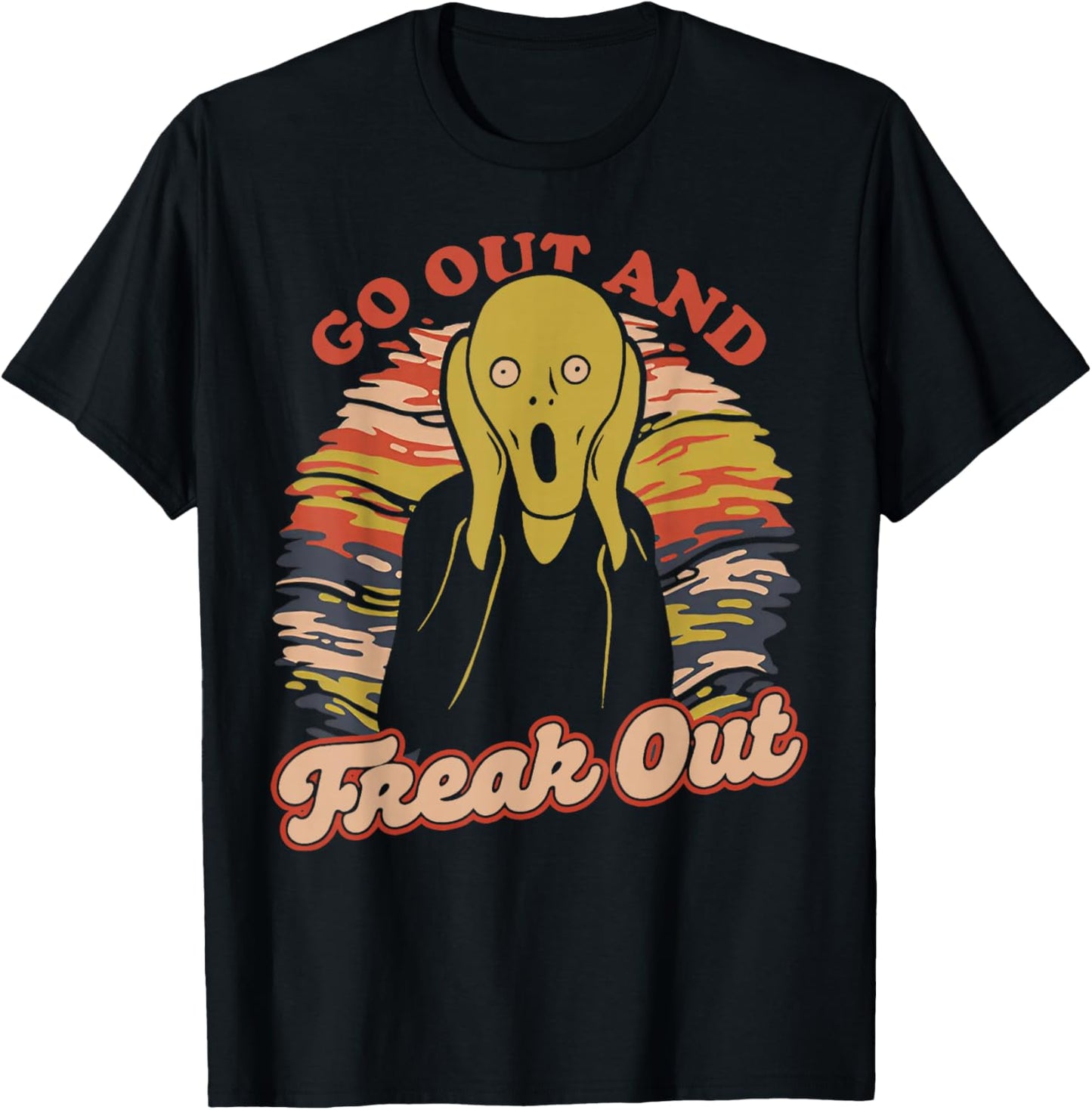 Go Out And Freak Out - Retro Sunset Scream Parody T-Shirt - T-Shirt | Black