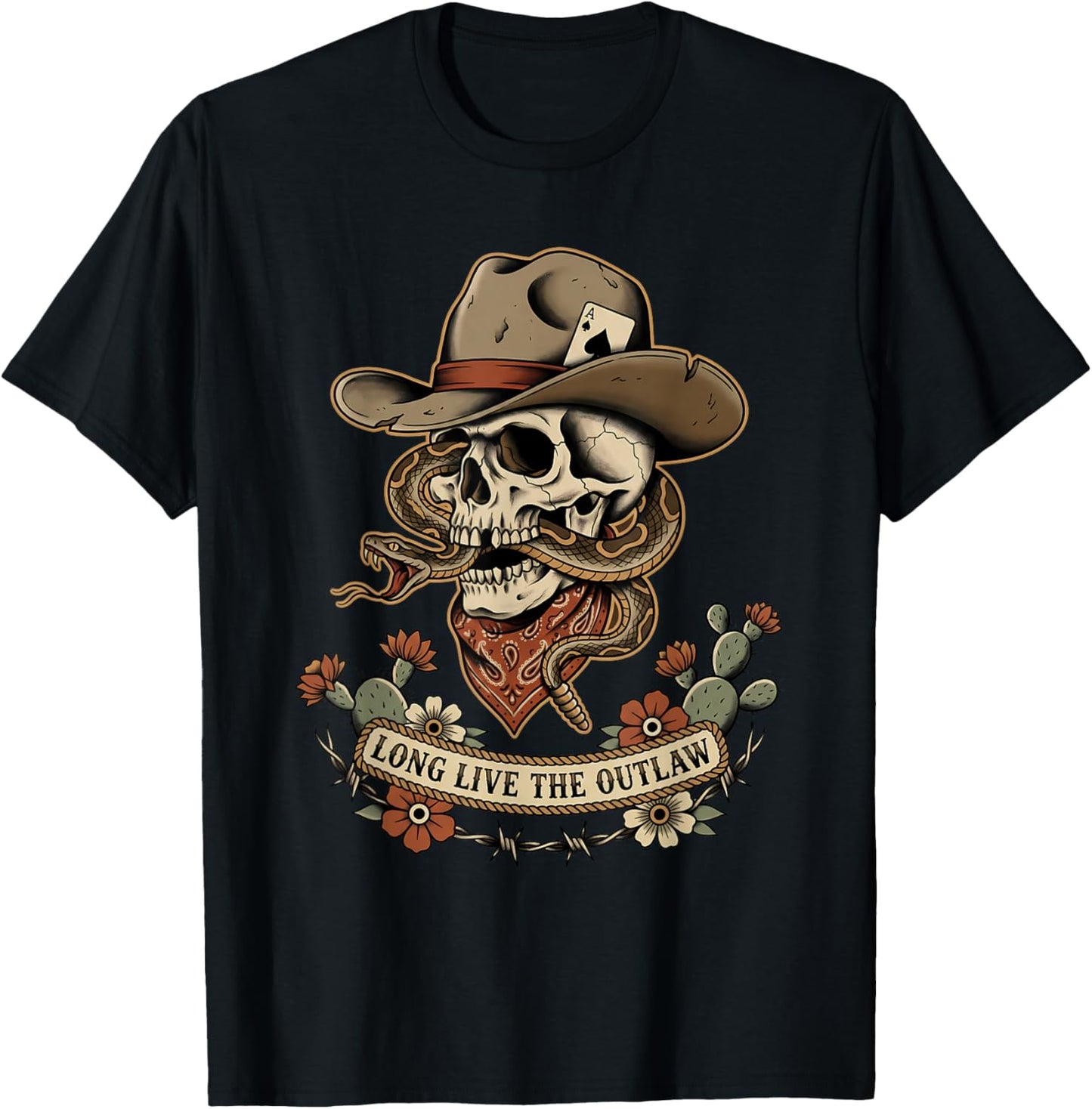 Western Gothic Cowboy Skull Outlaw Tattoo T-Shirt - T-Shirt | Black