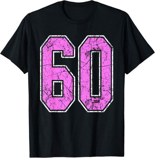 Grunge Pink and Pink Number 60 Jersey Player Uniform #60 T-Shirt - T-Shirt | Black