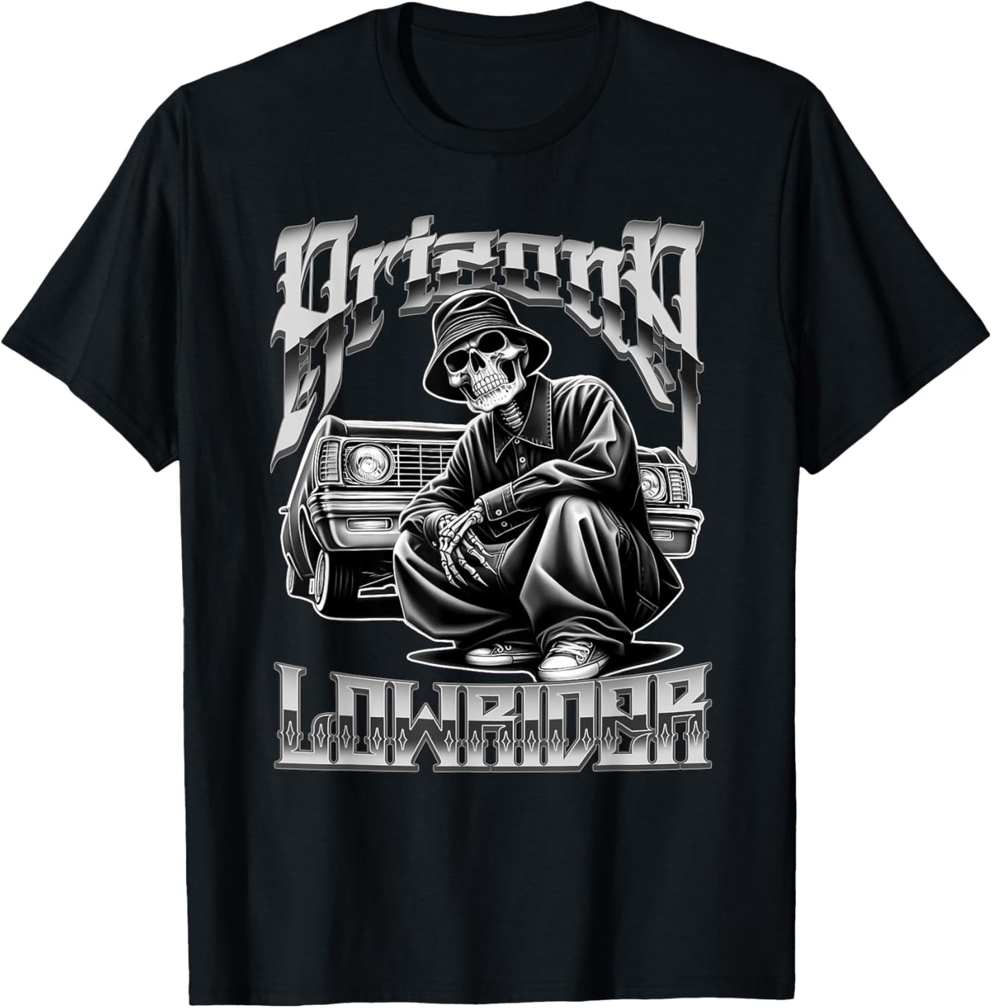 Arizona Low-Rider Chicano Tattoo Art Cholo Skeleton T-Shirt - T-Shirt | Black