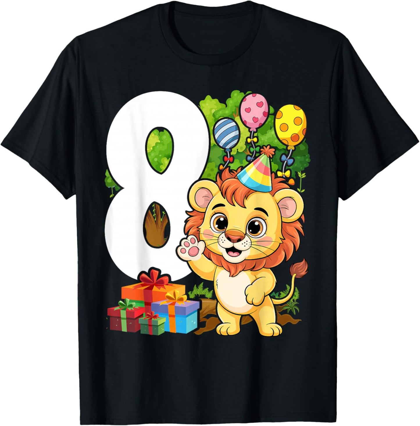 8th Lion Birthday Party 8 Year Old Lions T-Shirt - T-Shirt | Black