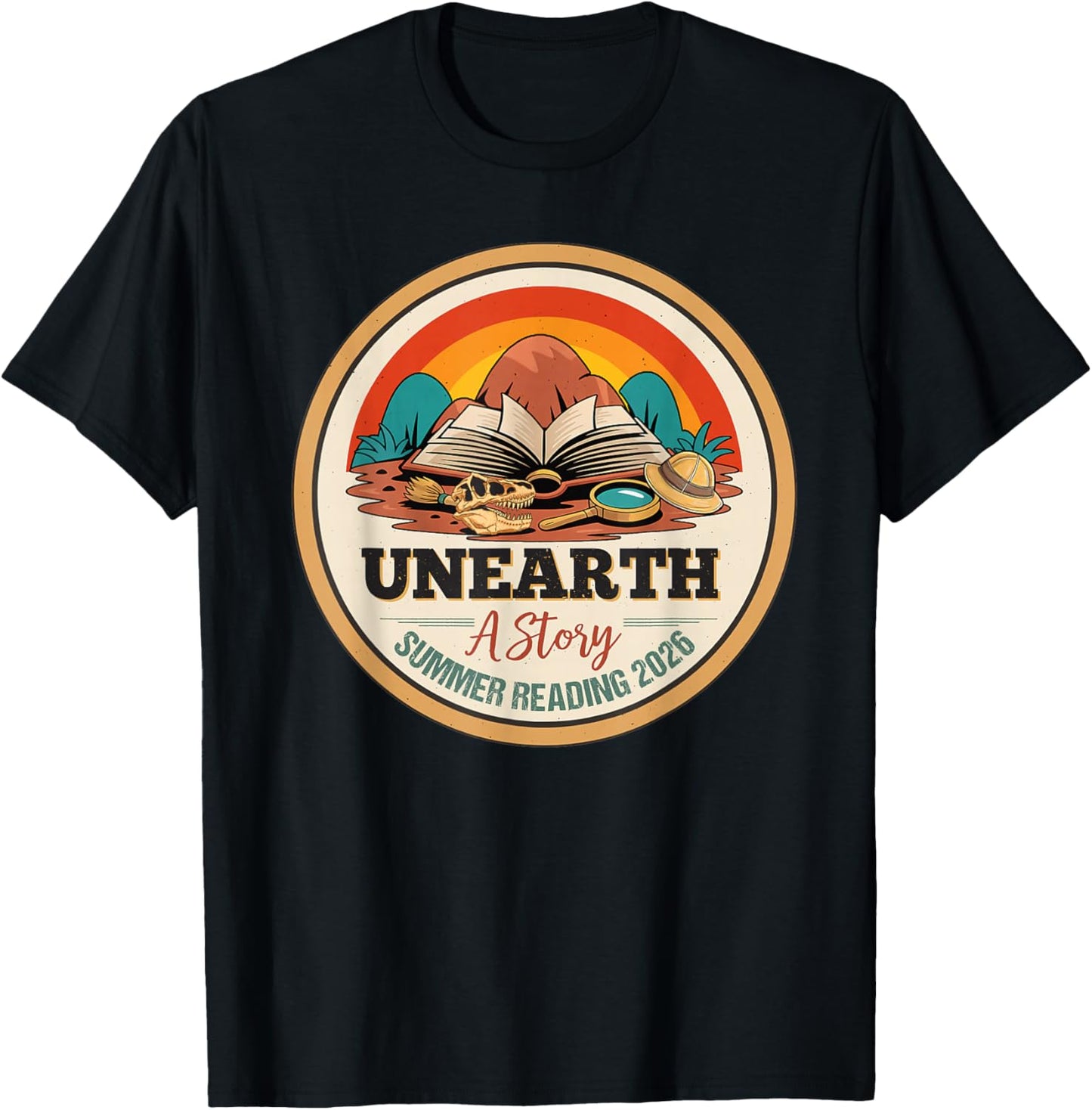 Unearth a Story Summer Reading 2026 Library Program Dinosaur T-Shirt - T-Shirt | Black