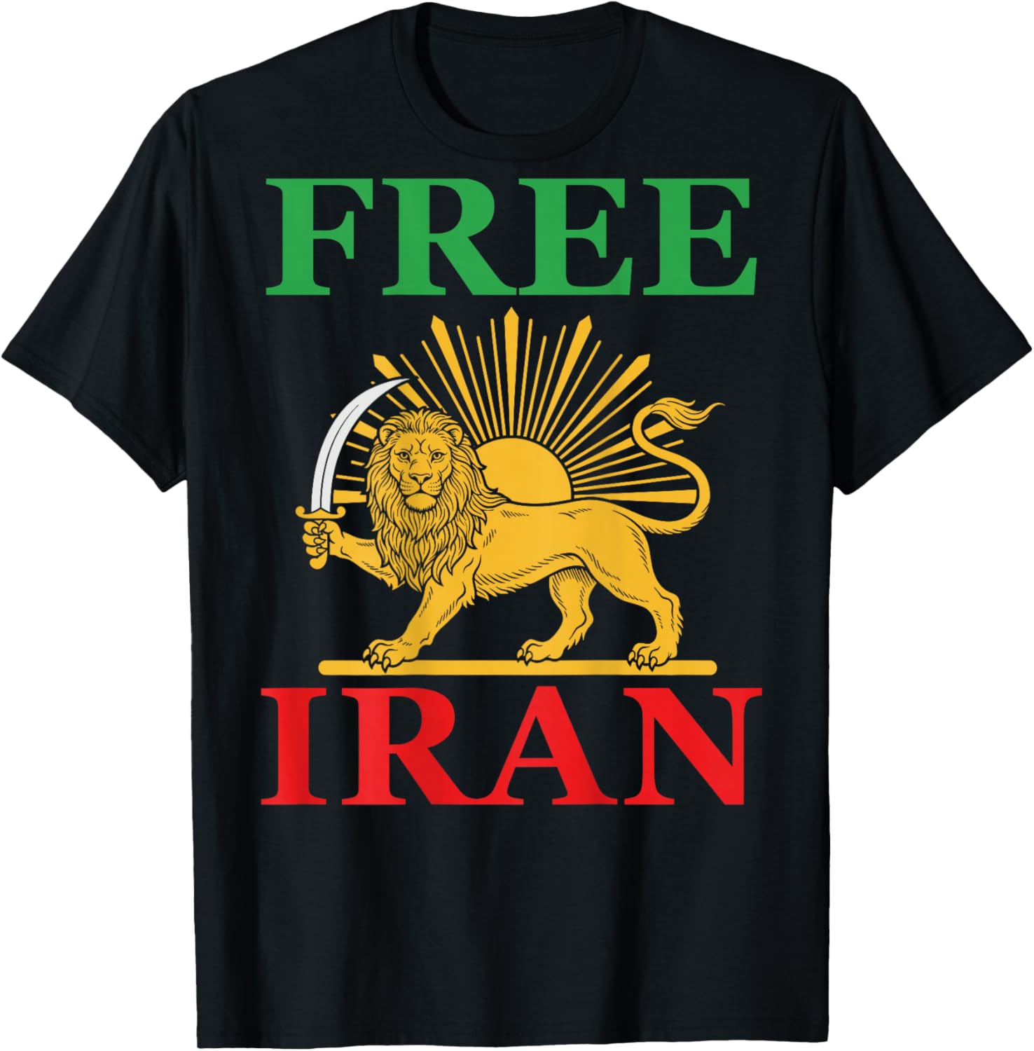 Free Iran T Iranian Flag Lion (on Back) T-Shirt - T-Shirt | Black