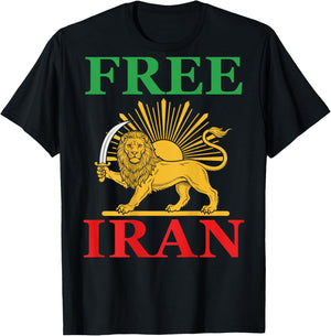 Free Iran T Iranian Flag Lion (on Back) T-Shirt - T-Shirt | Black