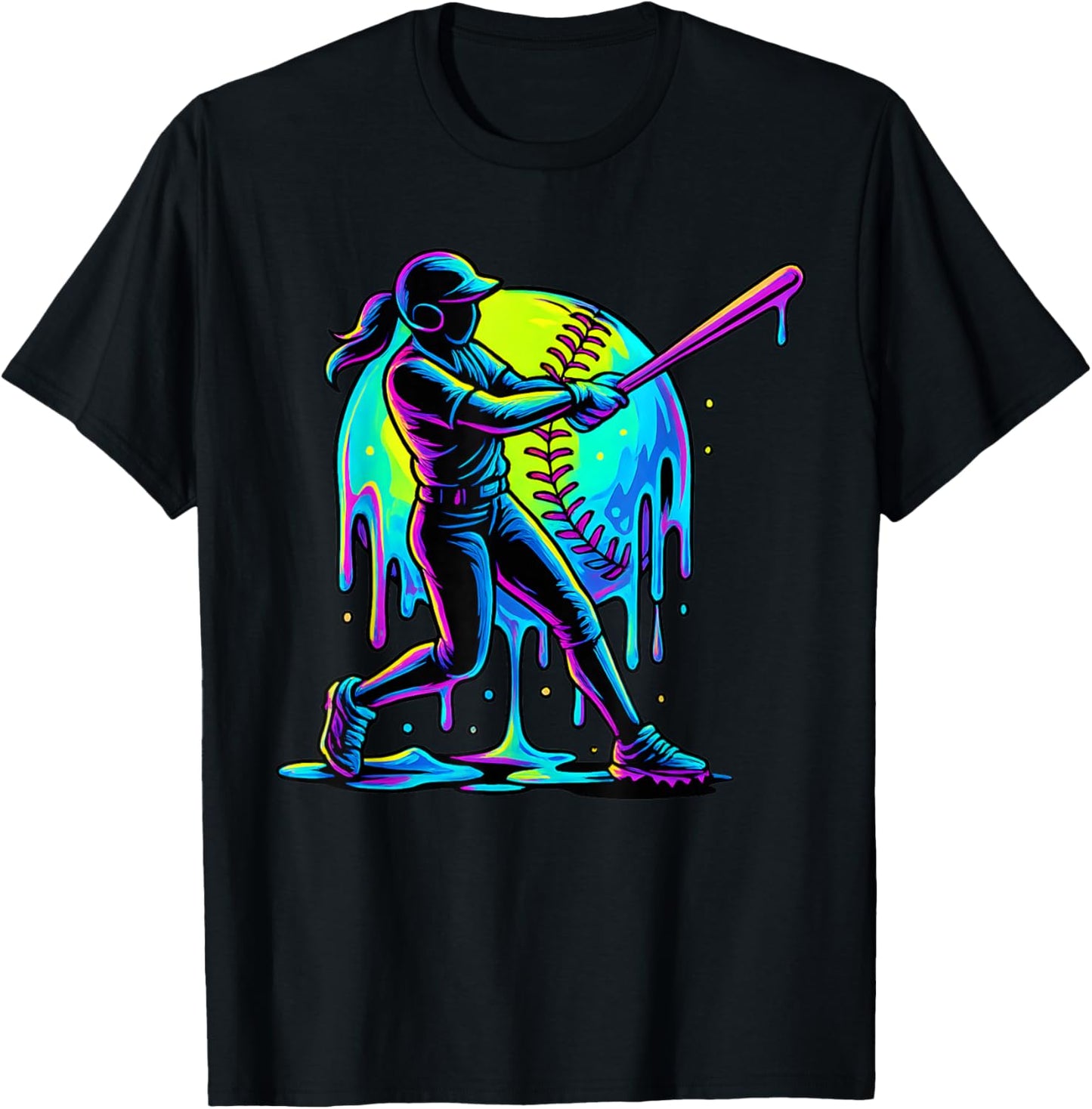 Softball Drip for Girls Player Ice Cream Drip Softball Stuff T-Shirt - T-Shirt | Black