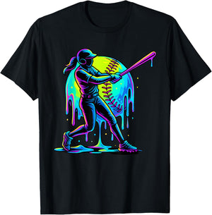 Softball Drip for Girls Player Ice Cream Drip Softball Stuff T-Shirt - T-Shirt | Black