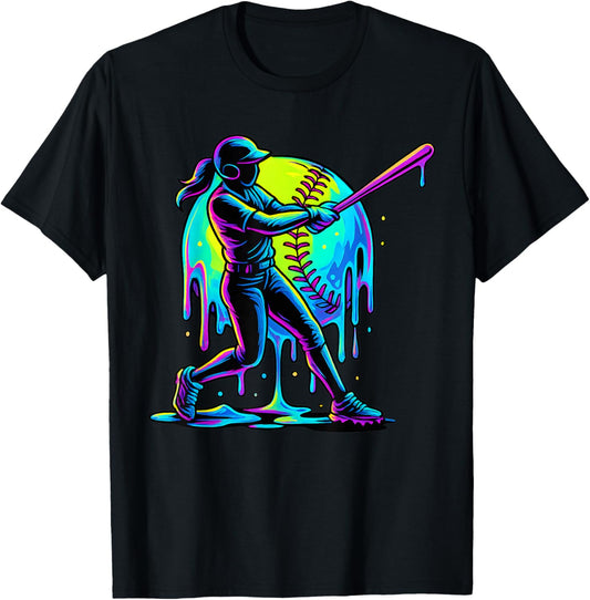 Softball Drip for Girls Player Ice Cream Drip Softball Stuff T-Shirt - T-Shirt | Black