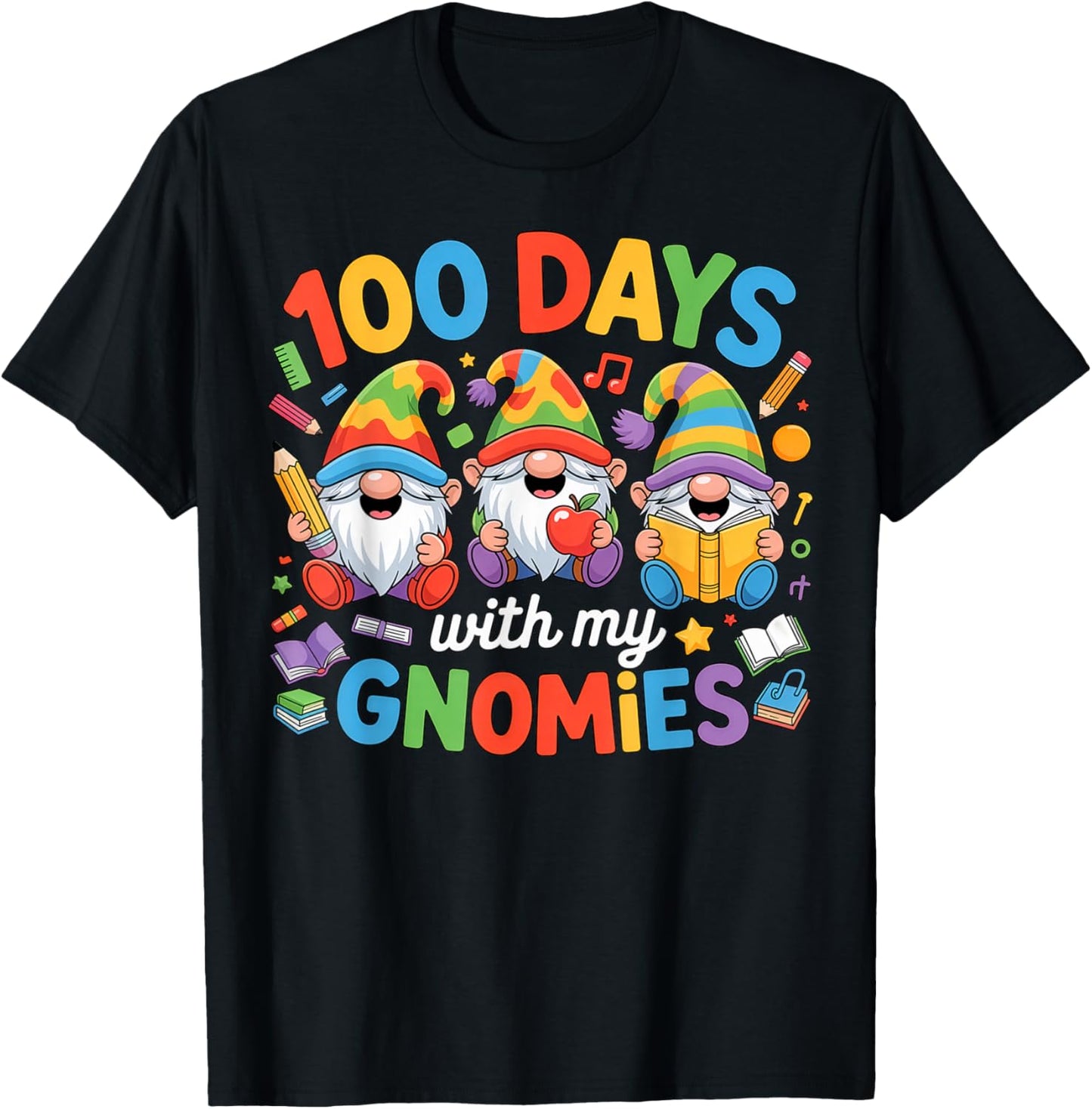 Teacher Kids Gnome 100 Days of School T-Shirt - T-Shirt | Black
