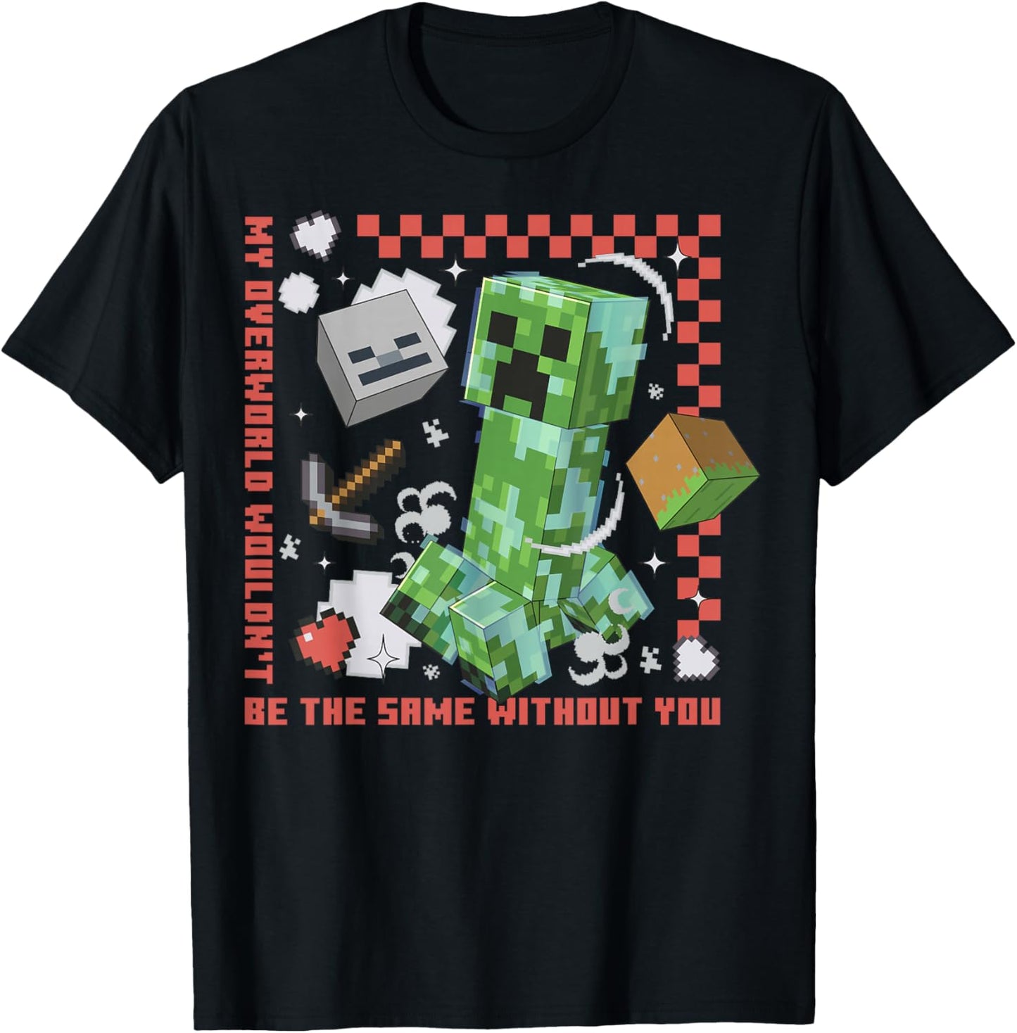 Minecraft Creeper Overworld Heart T-Shirt - T-Shirt | Black