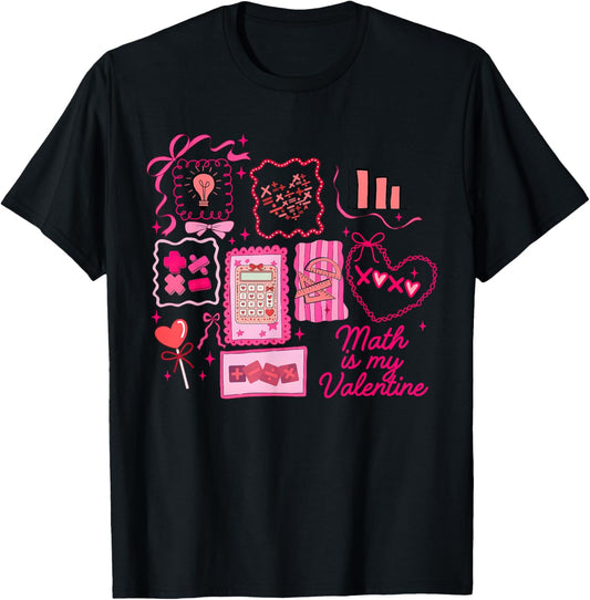 Pink Stamp Math is My Valentine Mathletics Algebra Teacher T-Shirt - T-Shirt | Black