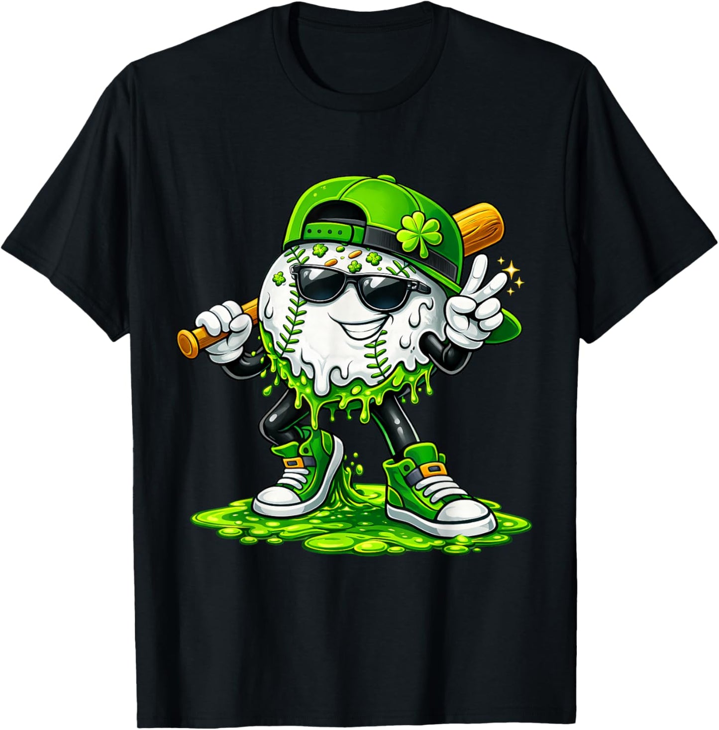 St Patricks Day Baseball Ice Cream Drip for Youth Boys Kids T-Shirt - T-Shirt | Black