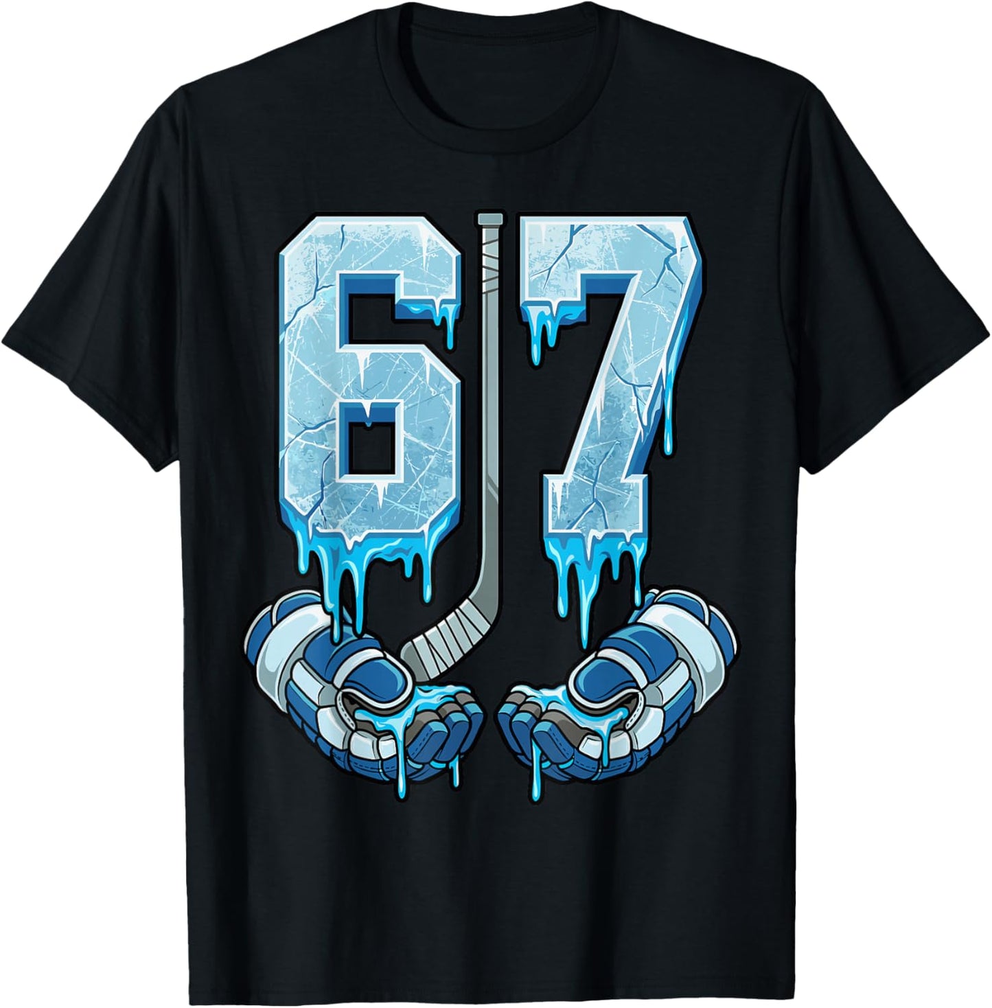 Ice Hockey 67 Drip Meme Six Seven T-Shirt - T-Shirt | Black