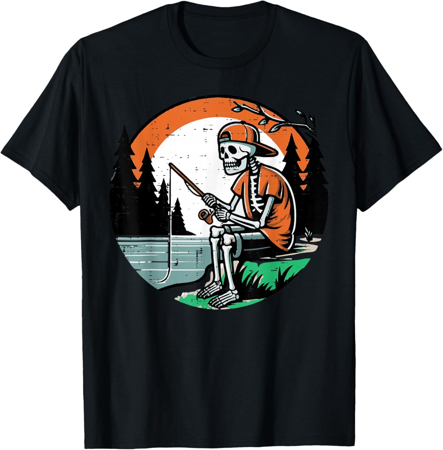 Halloween Skeleton Fishing Funny Costume Men Boys Kids Women T-Shirt - T-Shirt | Black
