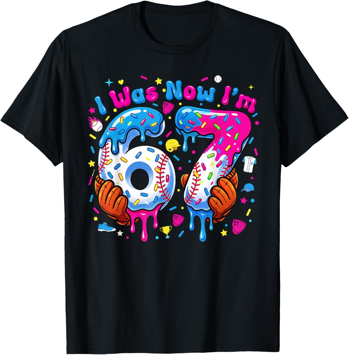 7th Birthday I was 6 Now I'm 7 Baseball Ice Cream Drip T-Shirt - T-Shirt | Black