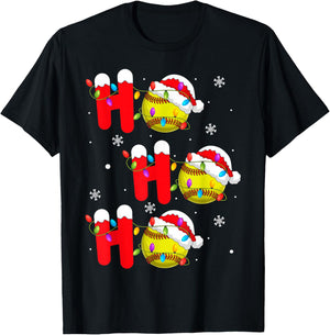 Softball Christmas Ho Ho Ho Santa Sports Player Funny Xmas T-Shirt - T-Shirt | Black