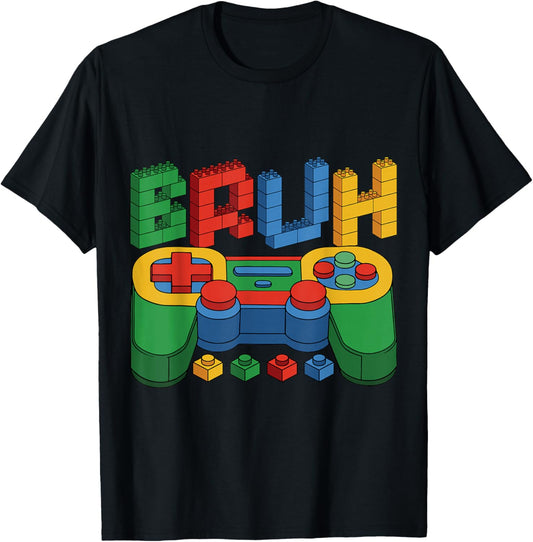 Bruh Block Building Playing Brick Builder Gaming Gamer T-Shirt - T-Shirt | Black