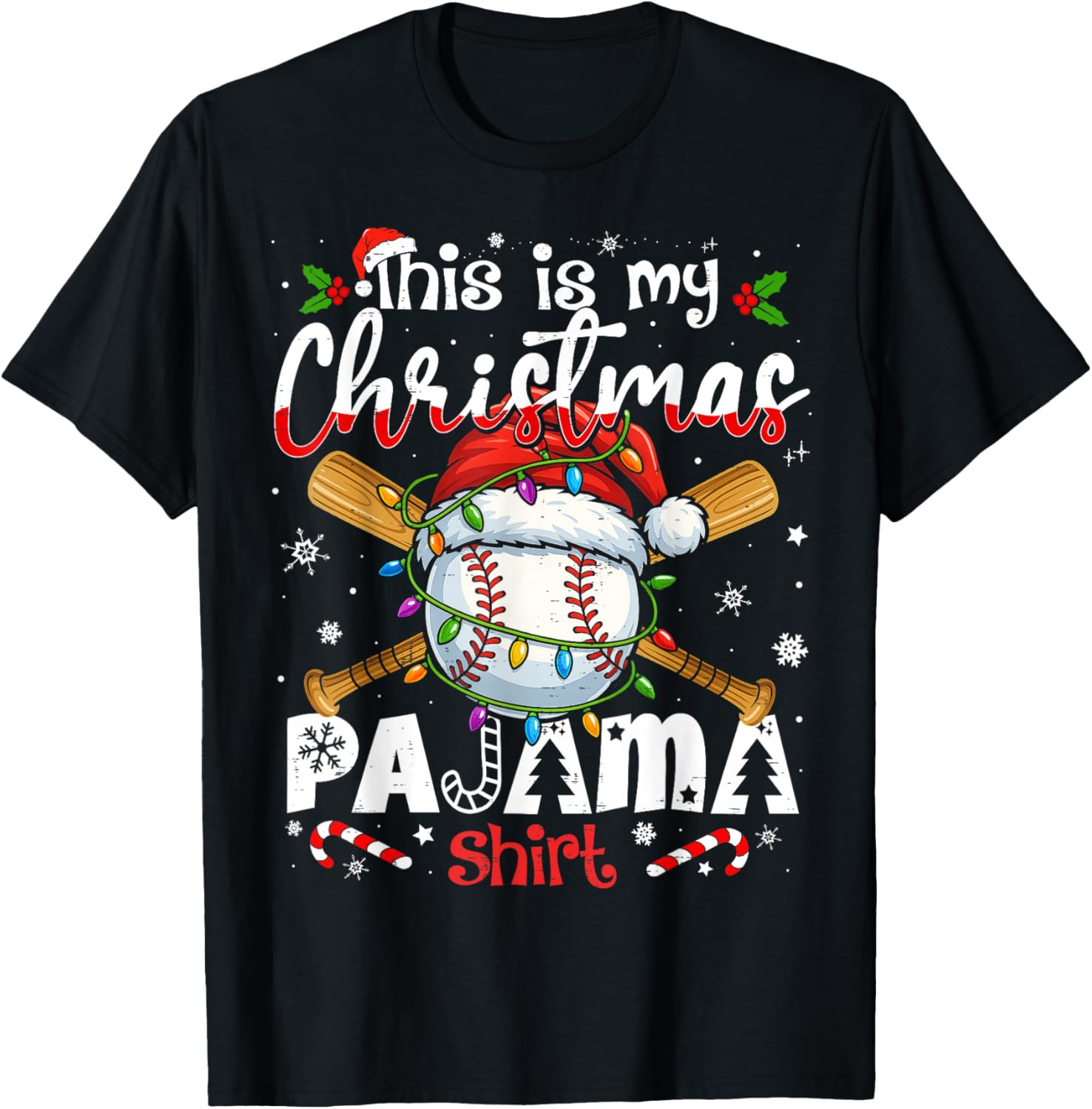 This is My Christmas Pajama Shirt Baseball Xmas PJs Boys Men T-Shirt - T-Shirt | Black