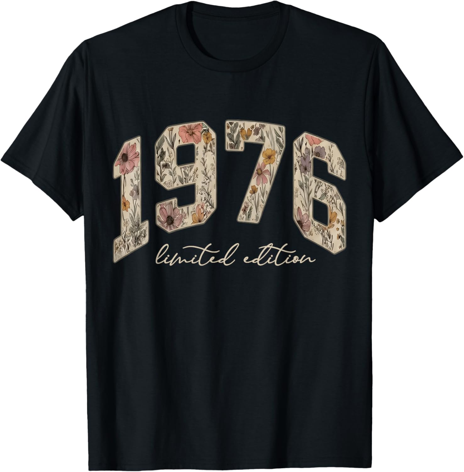 1976 Limited Edition 50th Birthday Retro Floral Chapter 50 T-Shirt - T-Shirt | Black