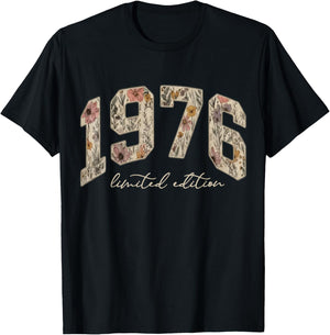 1976 Limited Edition 50th Birthday Retro Floral Chapter 50 T-Shirt - T-Shirt | Black