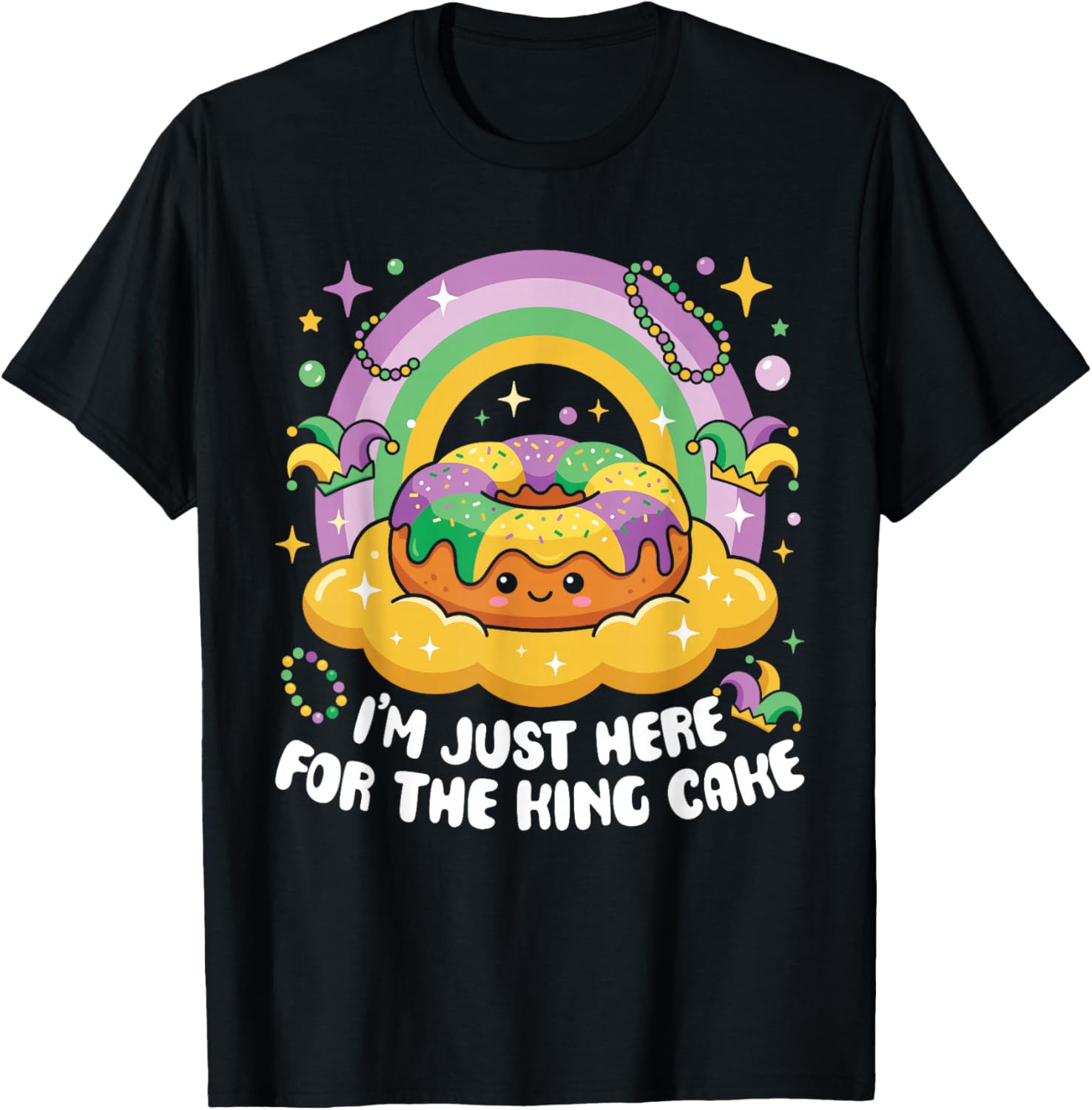 I'm Just Here for The King Cake Mardi Gras Kawaii Kids T-Shirt - T-Shirt | Black