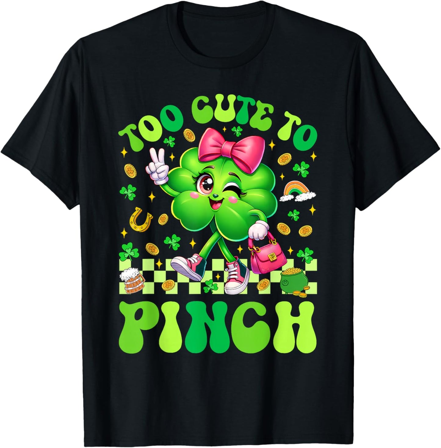 Too Cute to Pinch Shamrock St Patricks Day Toddler Girl Kids T-Shirt - T-Shirt | Black