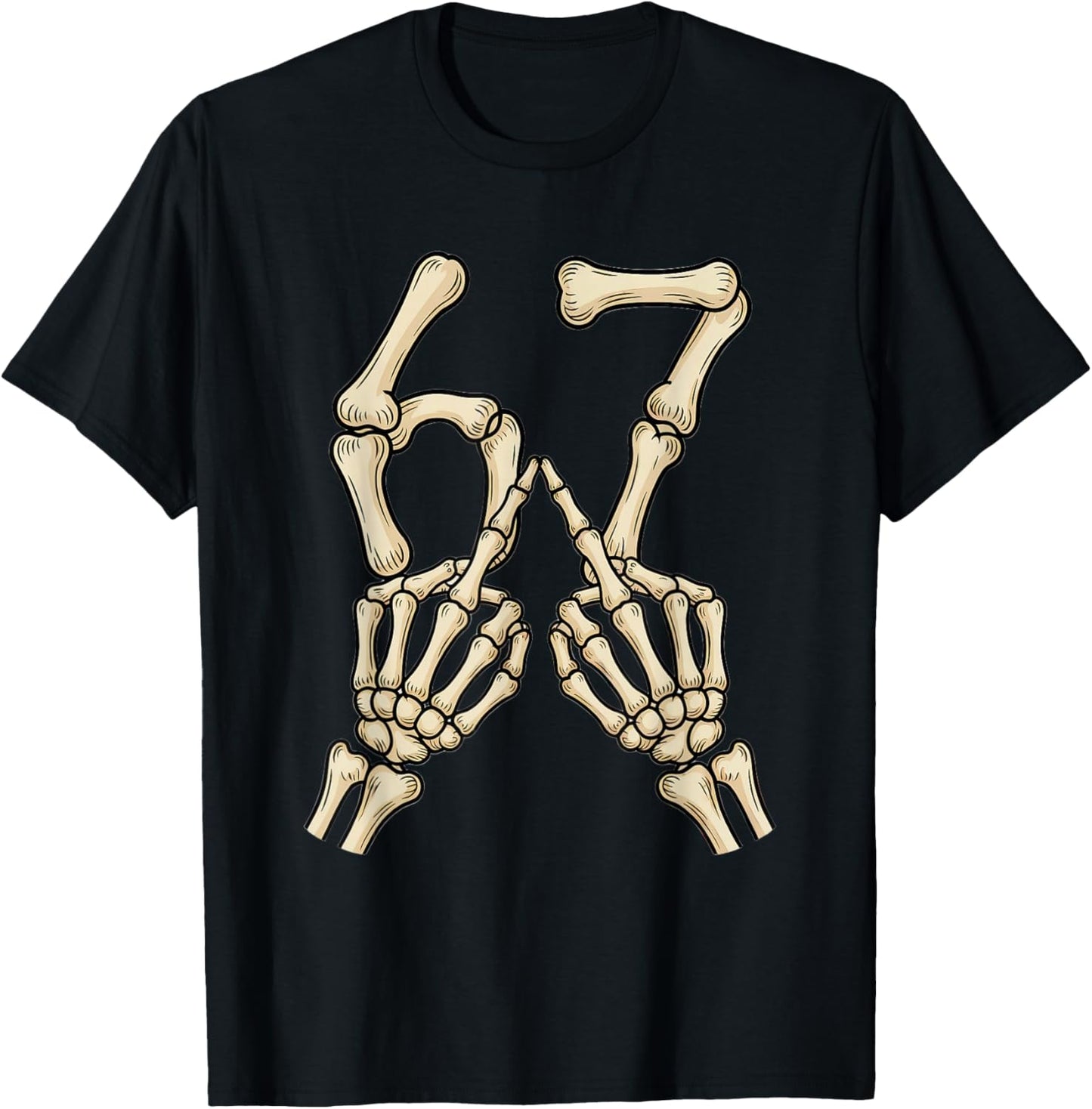 67 Meme Skeleton Hand 6 7 Halloween Six Seven Funny Teens T-Shirt - T-Shirt | Black